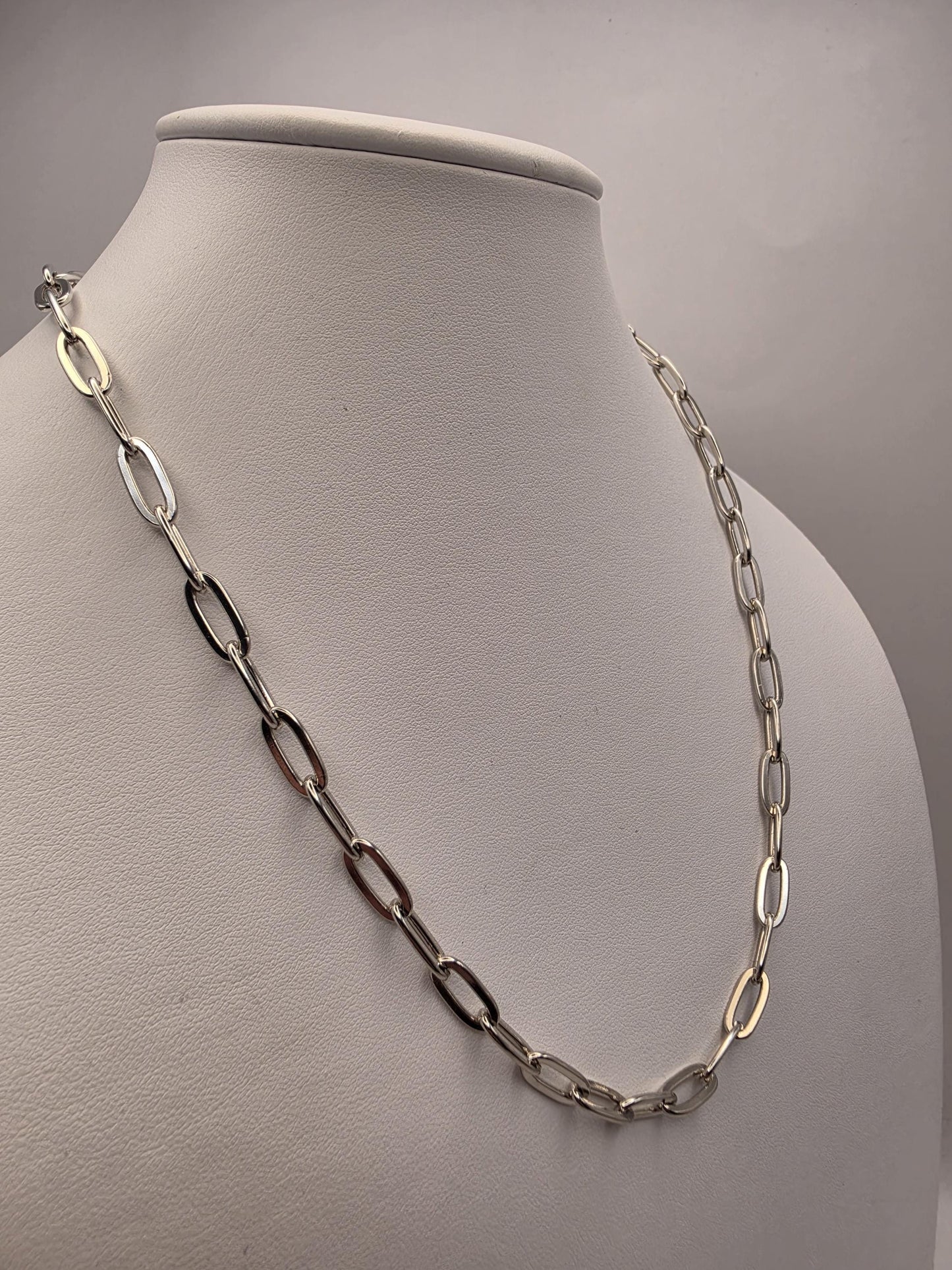 Sterling Silver Paperclip Chain Necklace 20 Inch 5.72mm 24.6 Grams Wide Elongated Link Unisex Statement Jewelry Gift