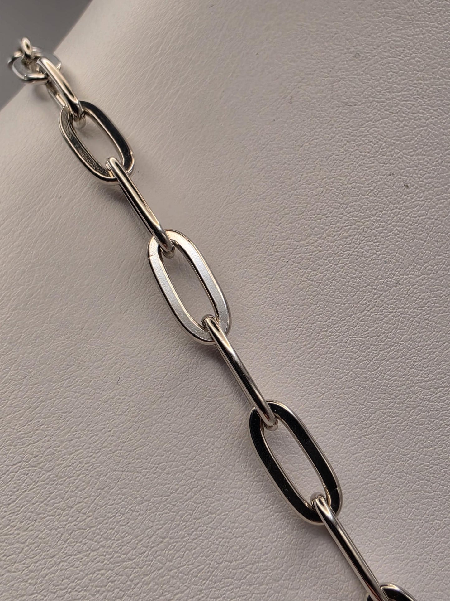Sterling Silver Paperclip Chain Necklace 20 Inch 5.72mm 24.6 Grams Wide Elongated Link Unisex Statement Jewelry Gift