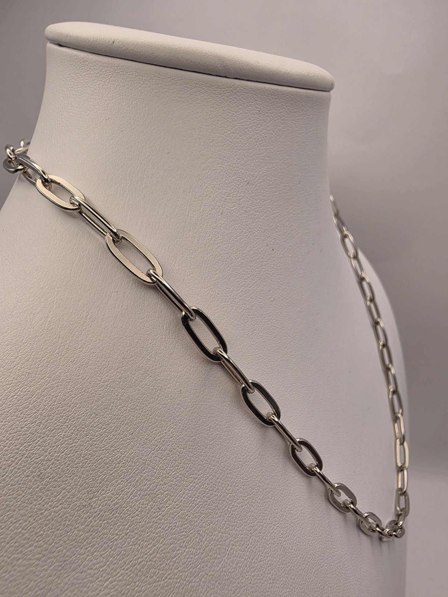 Sterling Silver Paperclip Chain Necklace 20 Inch 5.72mm 24.6 Grams Wide Elongated Link Unisex Statement Jewelry Gift