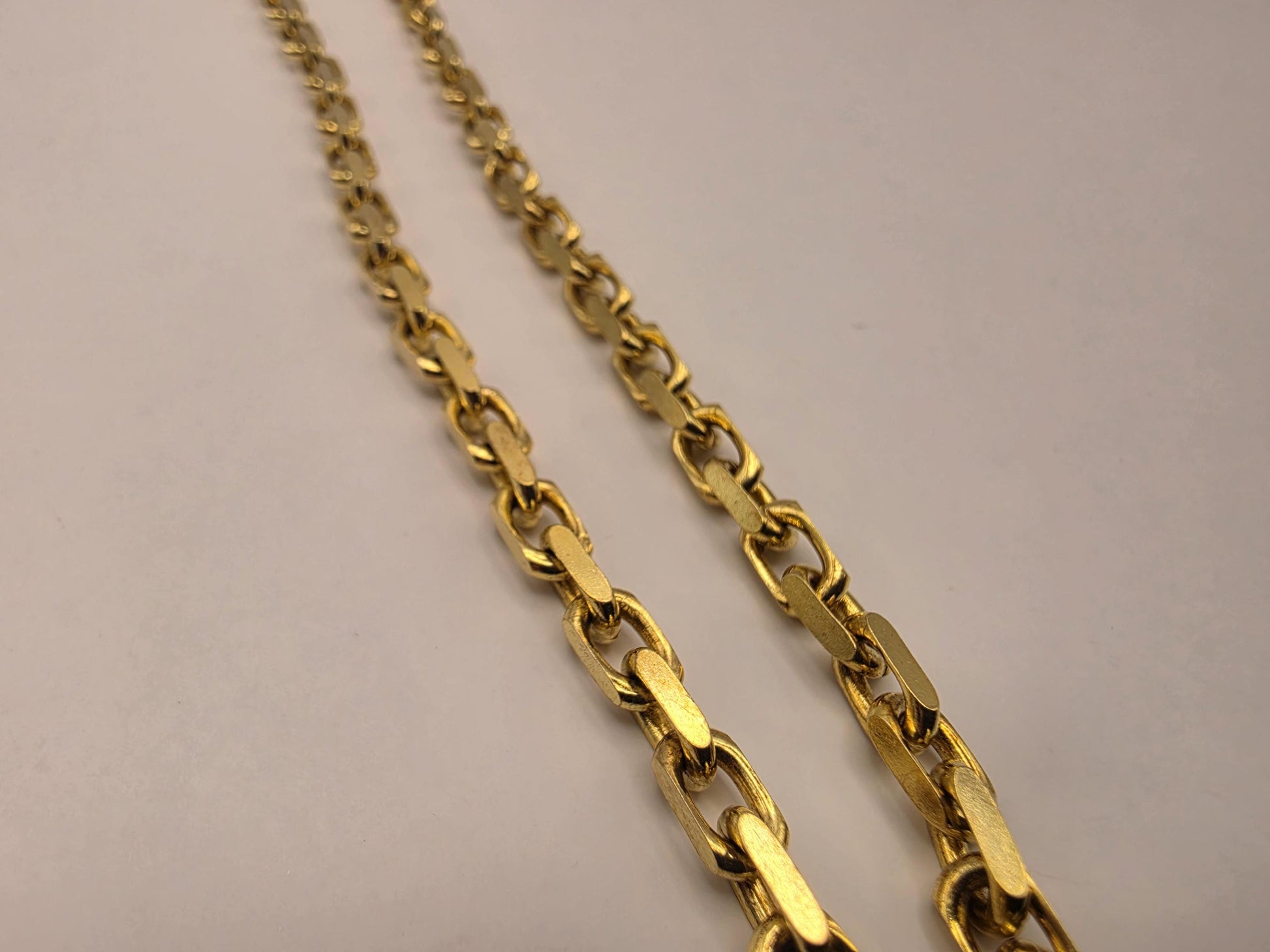 Gold Plated Sterling Silver Alternating Rectangular Link Chain 20 Inch 4.2mm 27.4 Grams Mens Unisex Statement Necklace