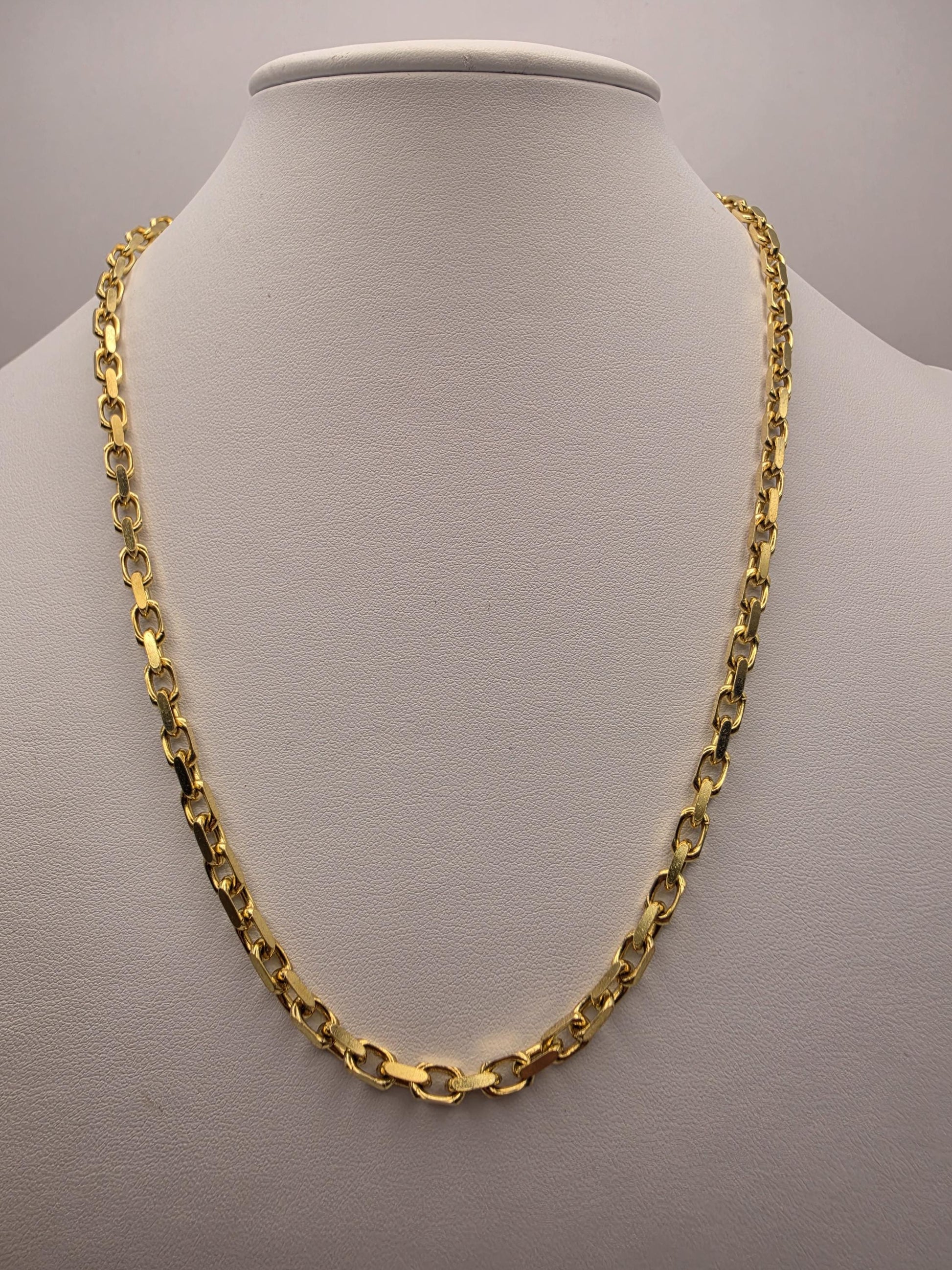 Gold Plated Sterling Silver Alternating Rectangular Link Chain 20 Inch 4.2mm 27.4 Grams Mens Unisex Statement Necklace