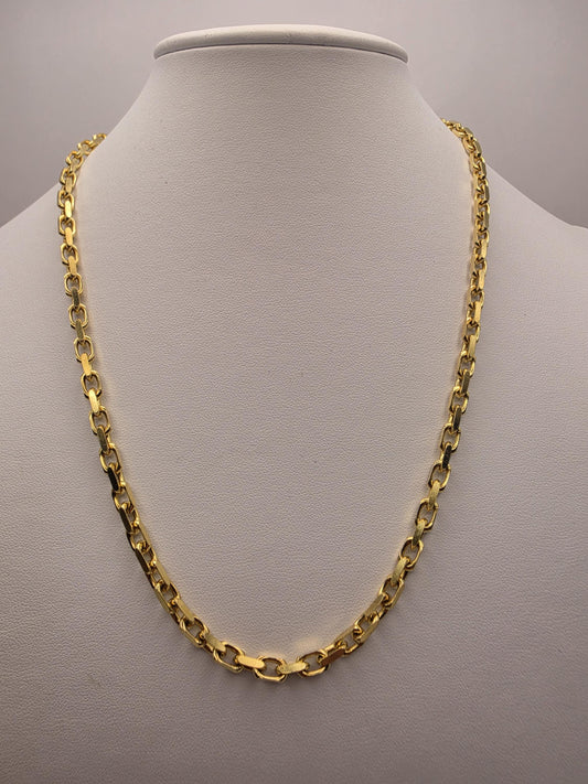Gold Plated Sterling Silver Alternating Rectangular Link Chain 20 Inch 4.2mm 27.4 Grams Mens Unisex Statement Necklace