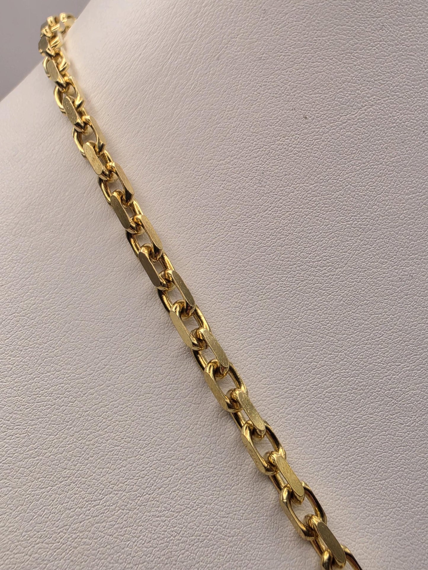 Gold Plated Sterling Silver Alternating Rectangular Link Chain 20 Inch 4.2mm 27.4 Grams Mens Unisex Statement Necklace