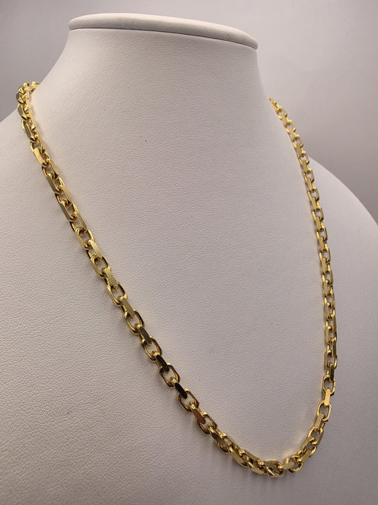 Gold Plated Sterling Silver Alternating Rectangular Link Chain 20 Inch 4.2mm 27.4 Grams Mens Unisex Statement Necklace
