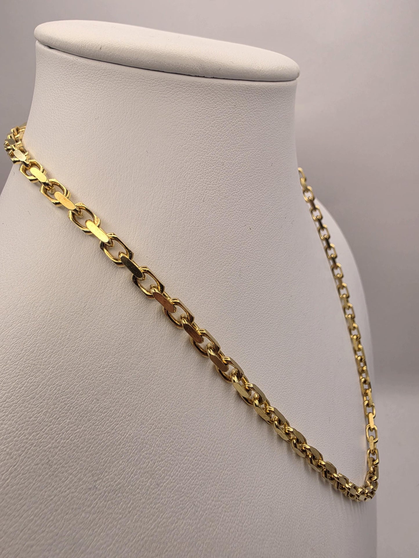 Gold Plated Sterling Silver Alternating Rectangular Link Chain 20 Inch 4.2mm 27.4 Grams Mens Unisex Statement Necklace