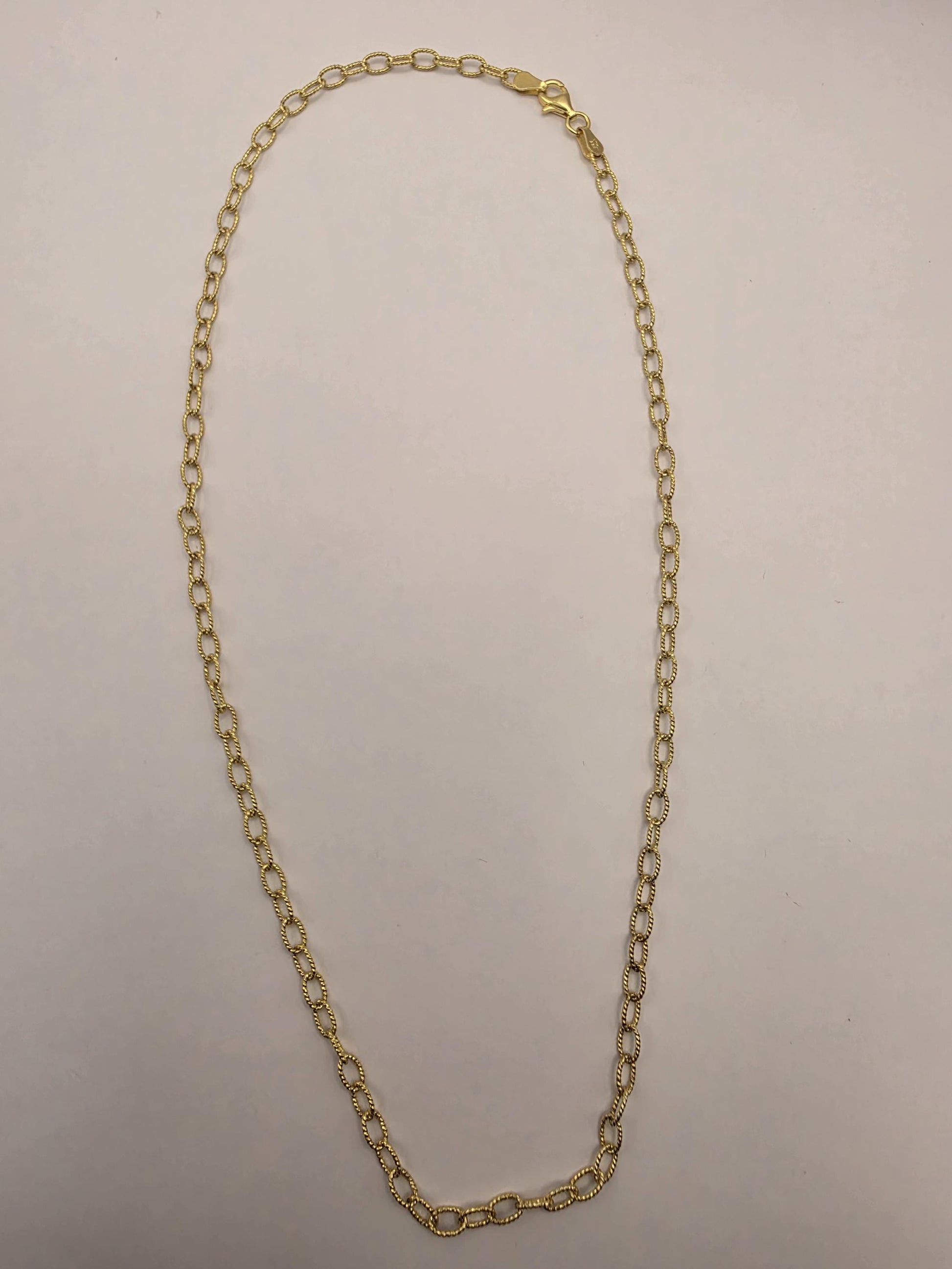 Gold Plated Sterling Silver Textured Oval Link Necklace 18 Inch 3.7mm 5.8 Grams Delicate Unisex Layering Jewelry