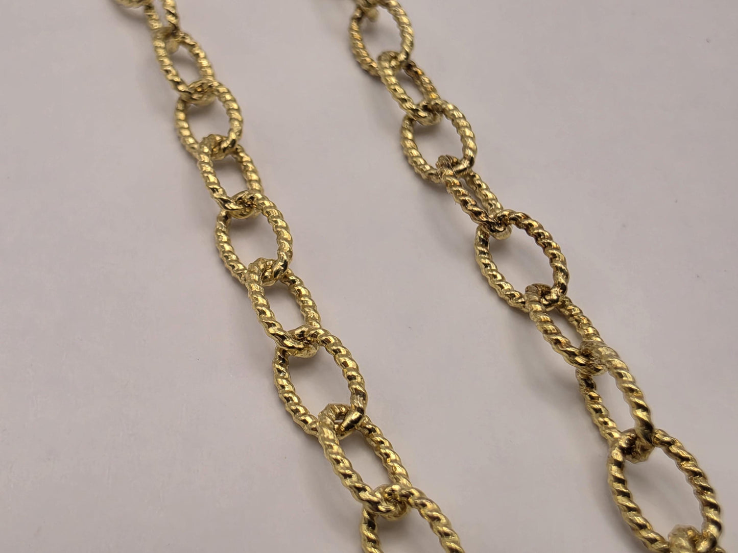Gold Plated Sterling Silver Textured Oval Link Necklace 18 Inch 3.7mm 5.8 Grams Delicate Unisex Layering Jewelry