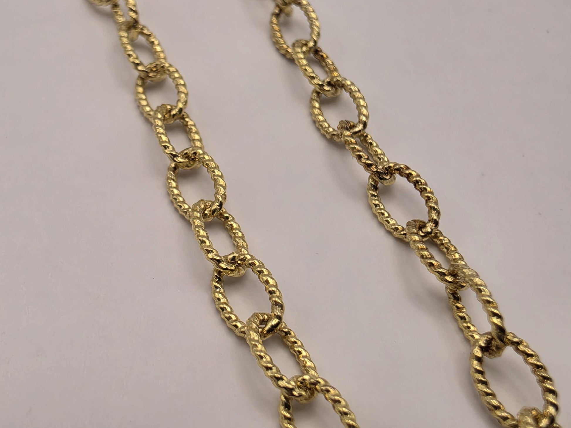 Gold Plated Sterling Silver Textured Oval Link Necklace 18 Inch 3.7mm 5.8 Grams Delicate Unisex Layering Jewelry