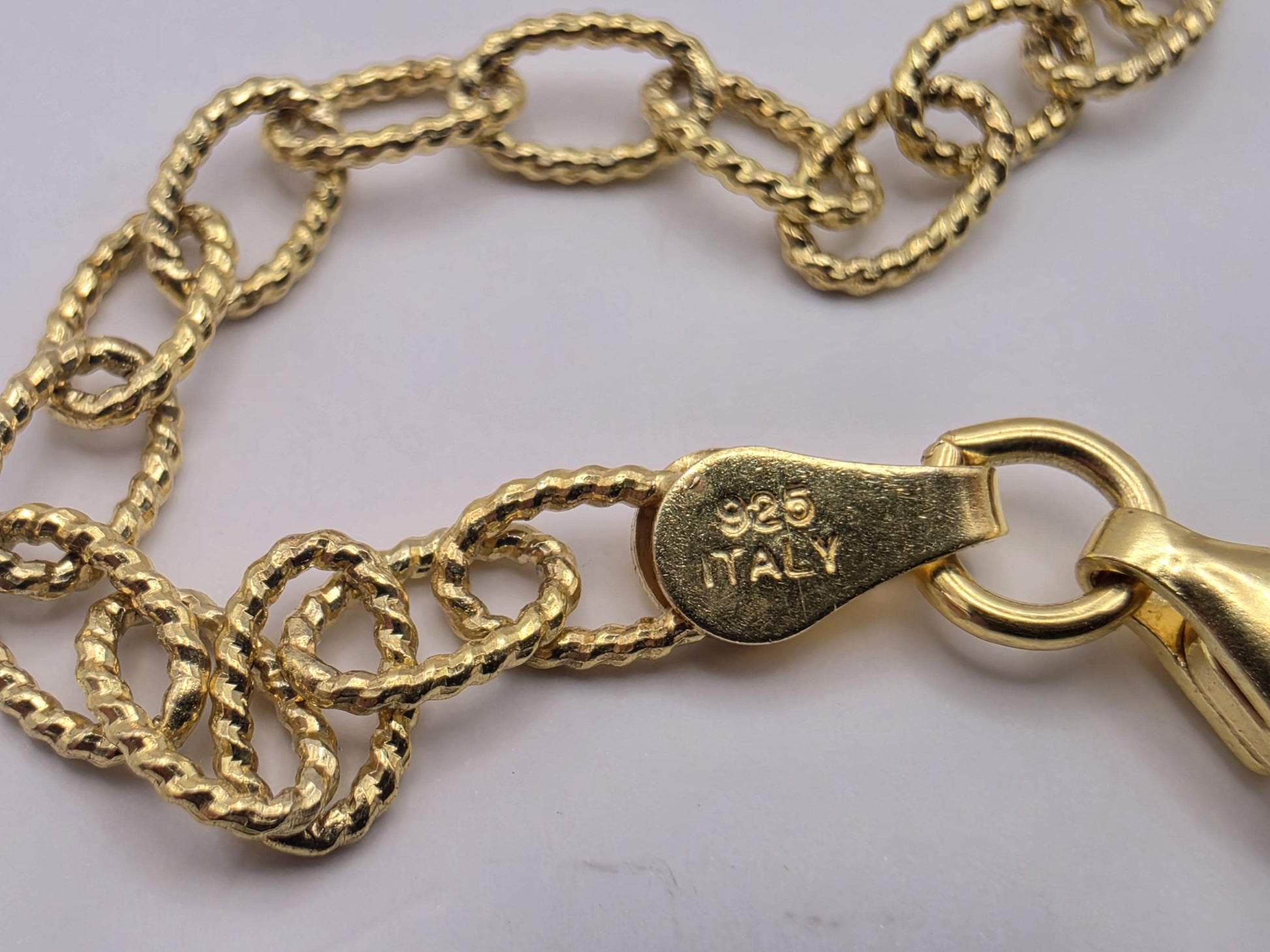 Gold Plated Sterling Silver Textured Oval Link Necklace 18 Inch 3.7mm 5.8 Grams Delicate Unisex Layering Jewelry