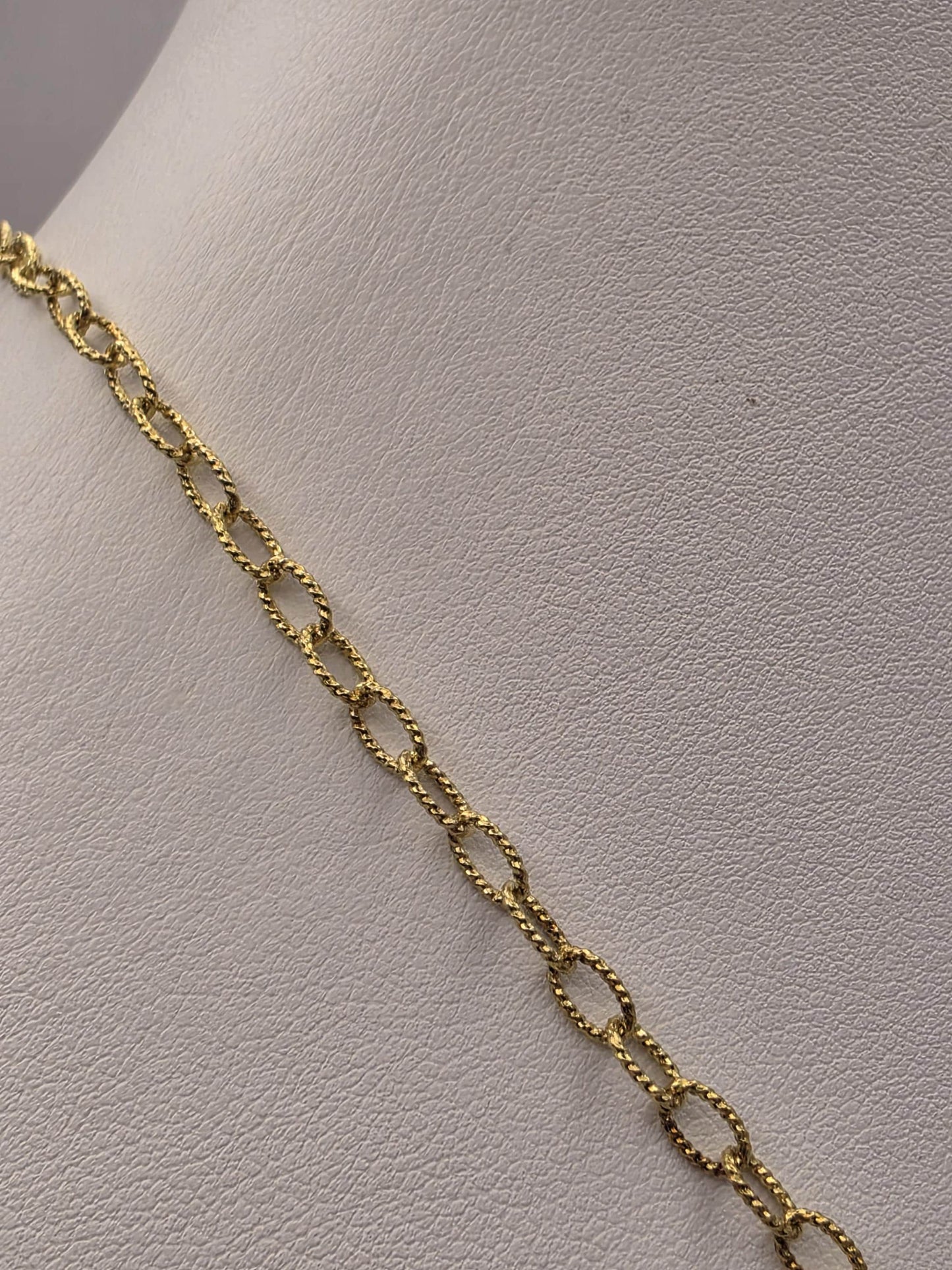Gold Plated Sterling Silver Textured Oval Link Necklace 18 Inch 3.7mm 5.8 Grams Delicate Unisex Layering Jewelry