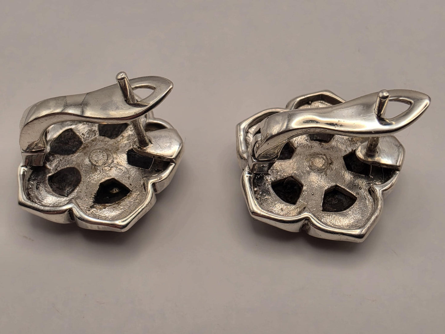 Genuine Black Onyx Flower Earrings 925 Sterling Silver 18mm 9 Grams Omega Back Floral Statement Jewelry Gift for Her