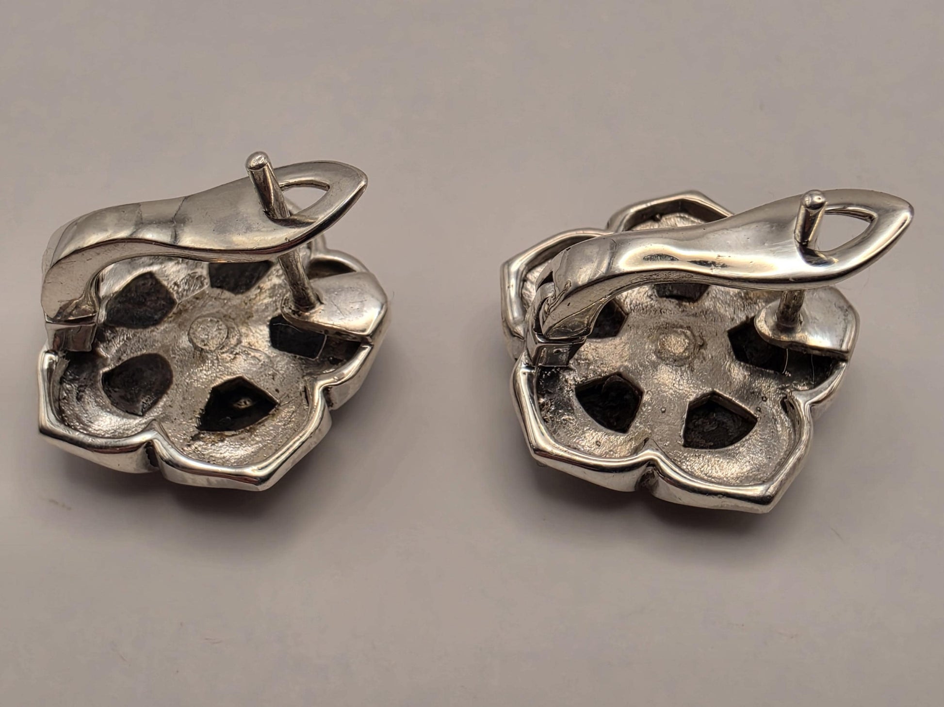 Genuine Black Onyx Flower Earrings 925 Sterling Silver 18mm 9 Grams Omega Back Floral Statement Jewelry Gift for Her