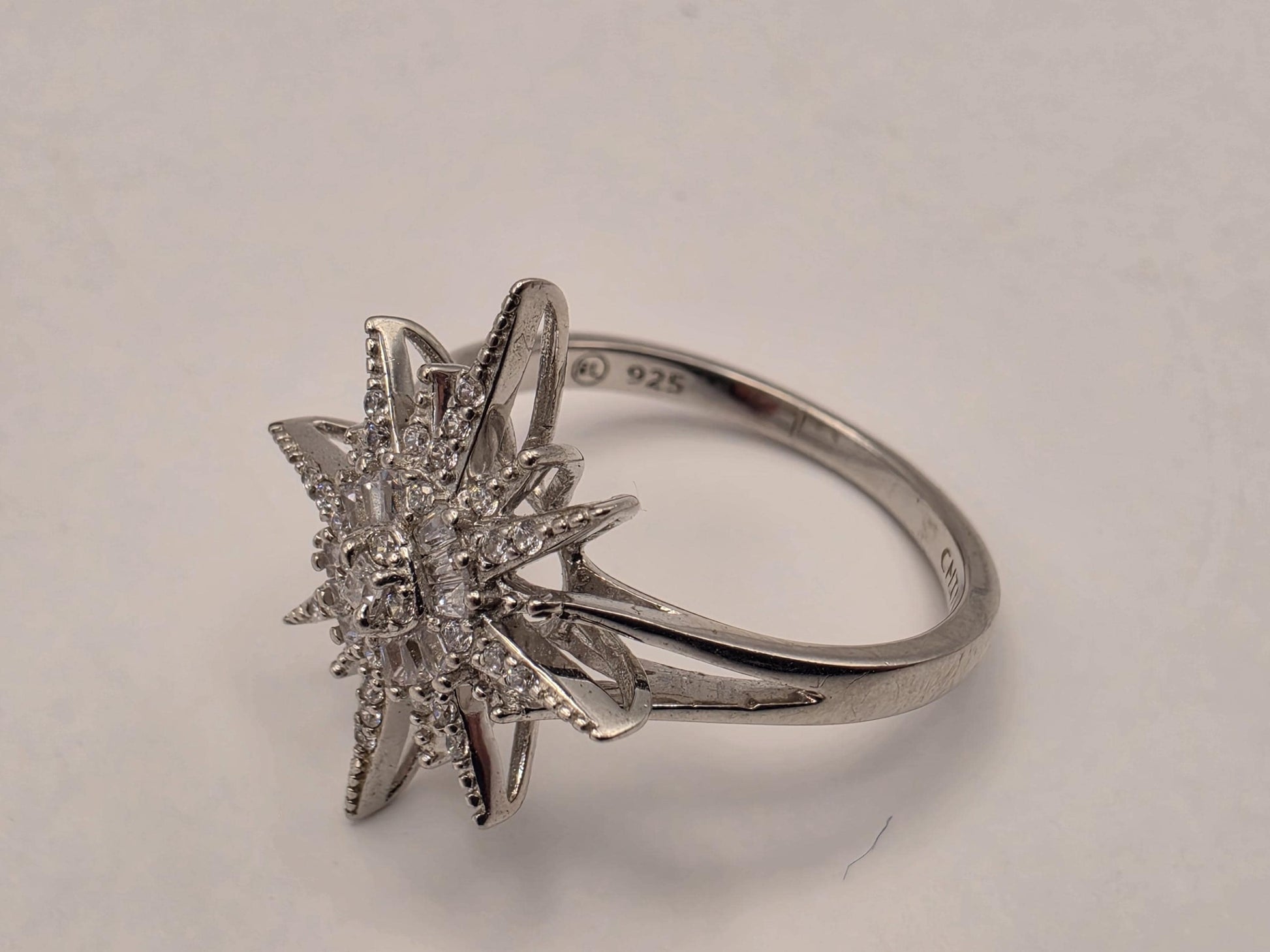 Sterling Silver CZ Starburst Ring Size 7 Celestial Cocktail Statement Ring 5.5 Grams Gift for Her