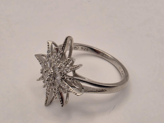 Sterling Silver CZ Starburst Ring Size 7 Celestial Cocktail Statement Ring 5.5 Grams Gift for Her