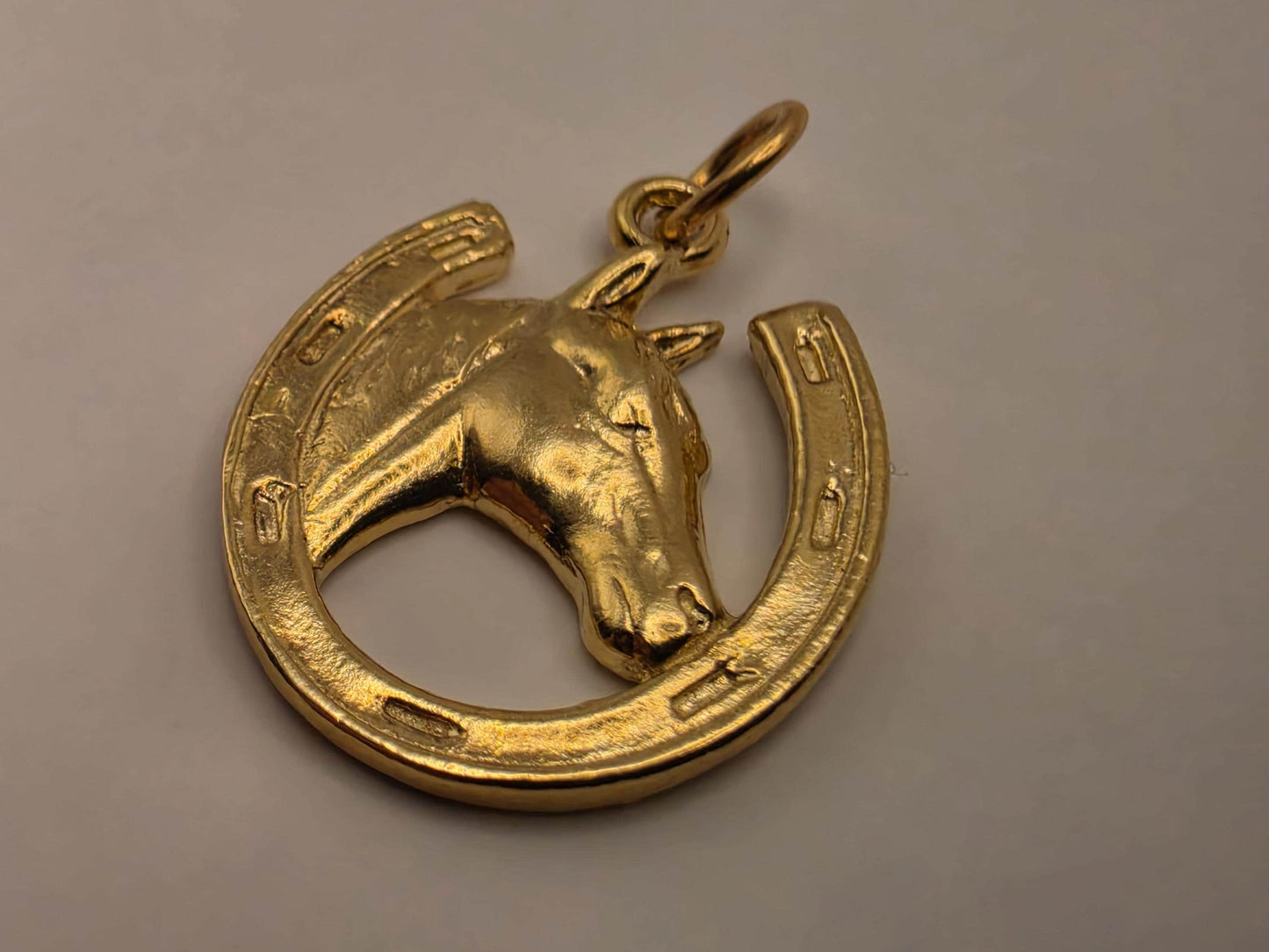 Gold Plated Sterling Silver Horse Head Horseshoe Pendant 21mm Equestrian Lucky Charm Gift for Horse Lover