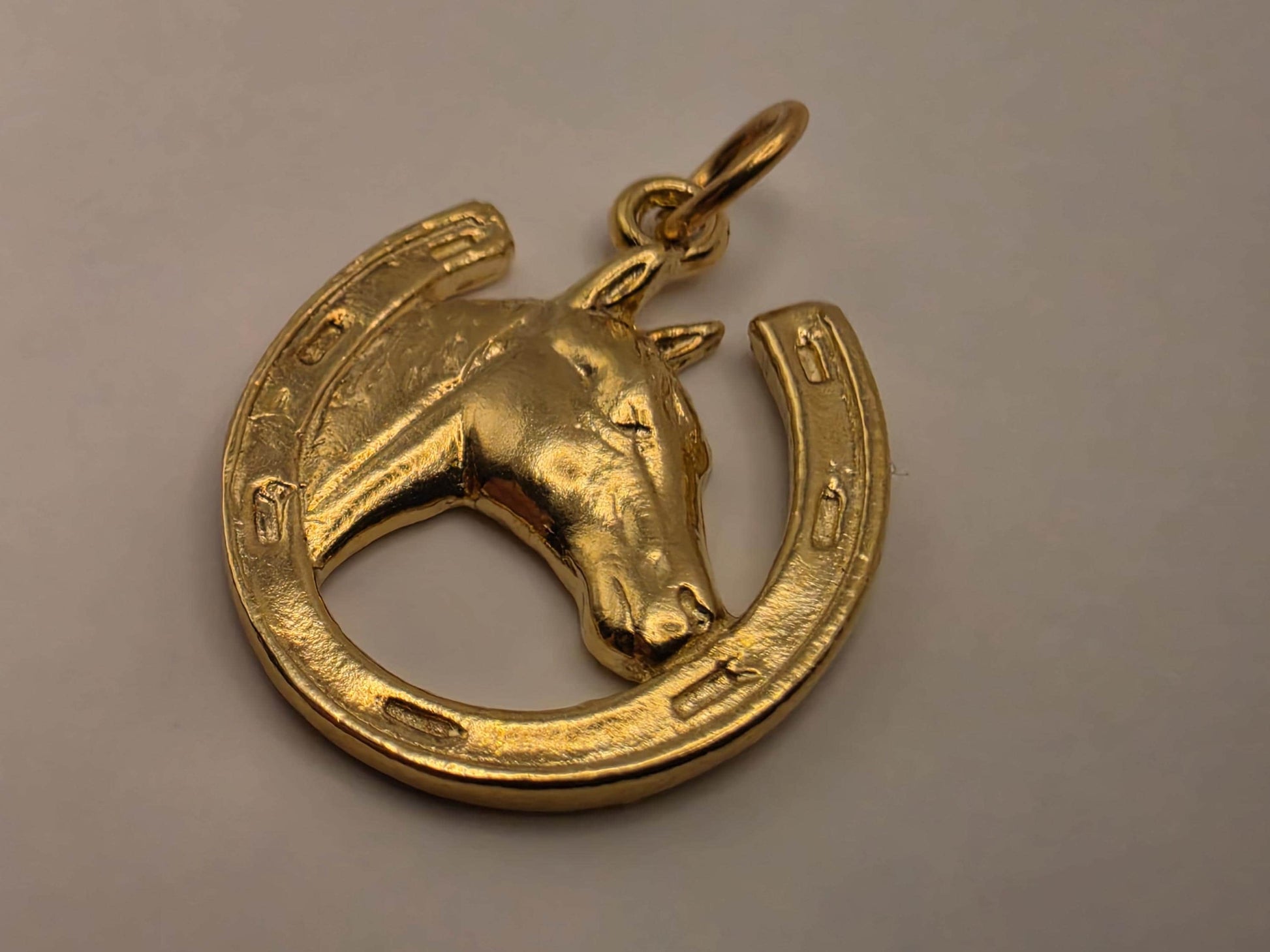 Gold Plated Sterling Silver Horse Head Horseshoe Pendant 21mm Equestrian Lucky Charm Gift for Horse Lover