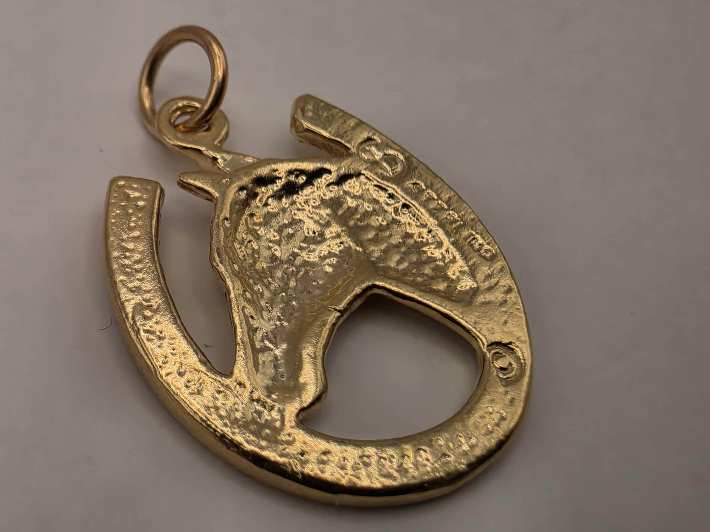 Gold Plated Sterling Silver Horse Head Horseshoe Pendant 21mm Equestrian Lucky Charm Gift for Horse Lover