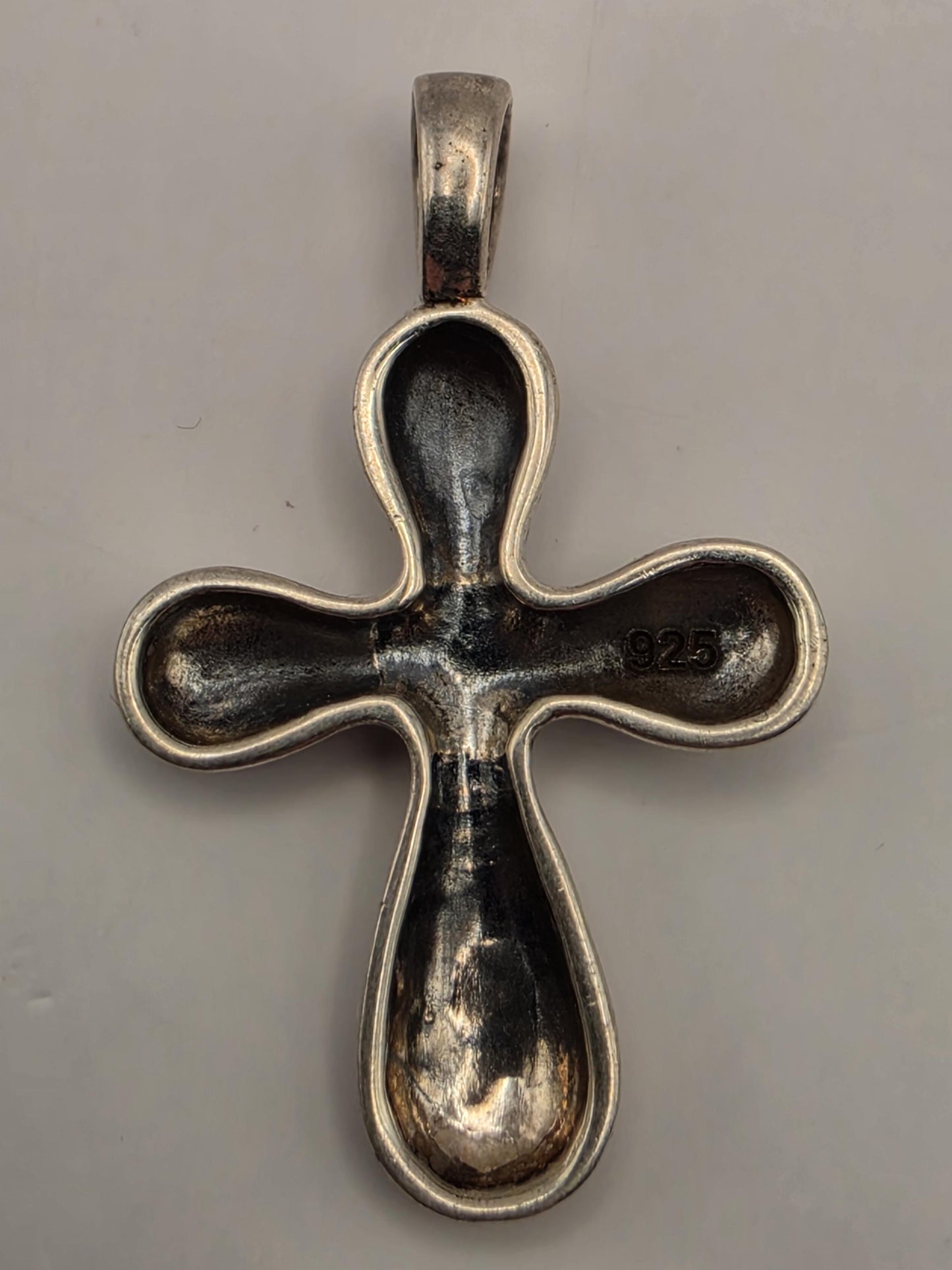 Sterling Silver Bali Textured Cross Pendant 1.1 Inch 4.1 Grams Oxidized Circle Pattern Christian Jewelry Gift