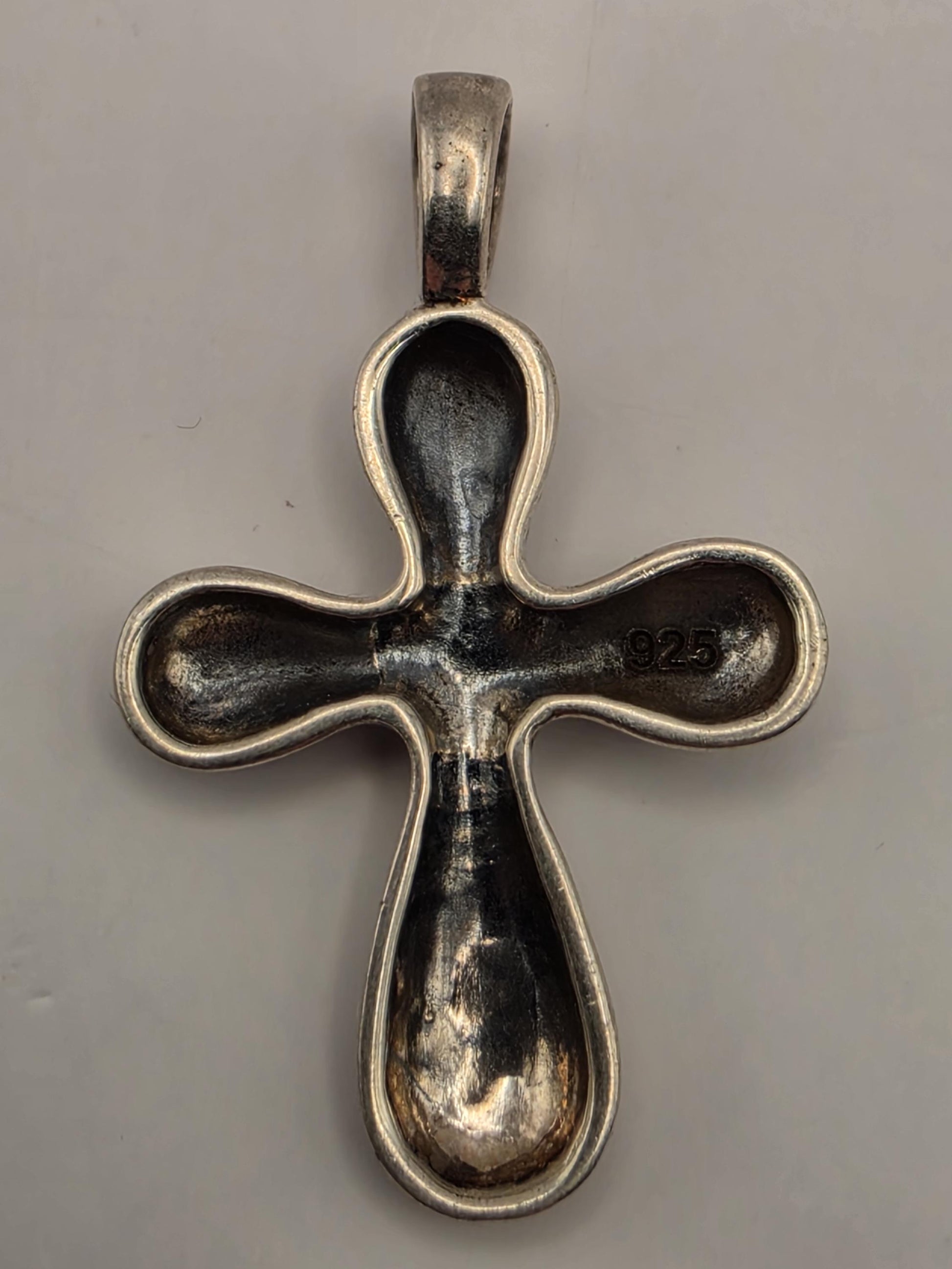 Sterling Silver Bali Textured Cross Pendant 1.1 Inch 4.1 Grams Oxidized Circle Pattern Christian Jewelry Gift