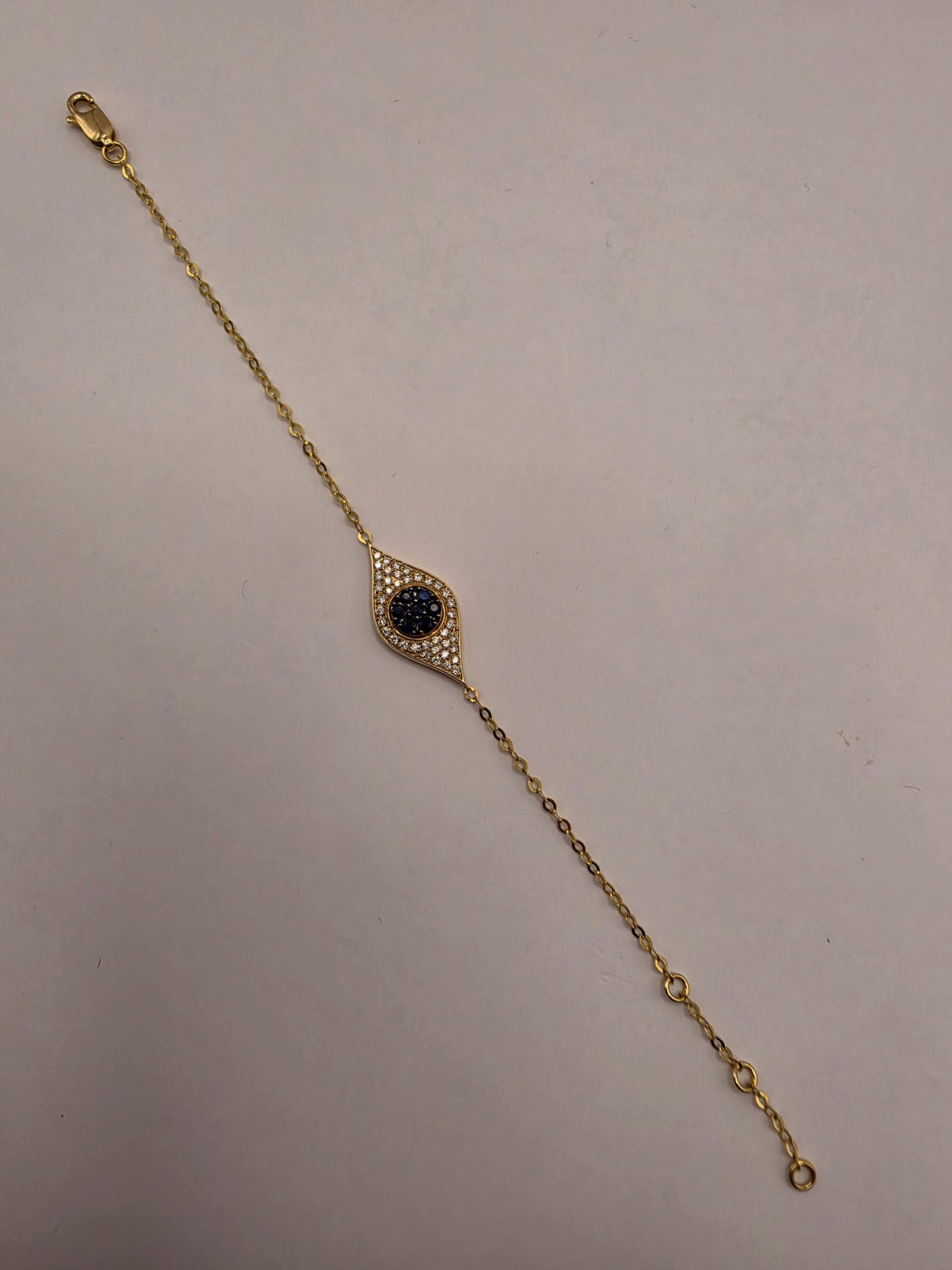 14K Yellow Gold Evil Eye Bracelet, 0.27 CT Blue Sapphire & 0.26 CT Natural Diamond, 7 Inch Fine Jewelry