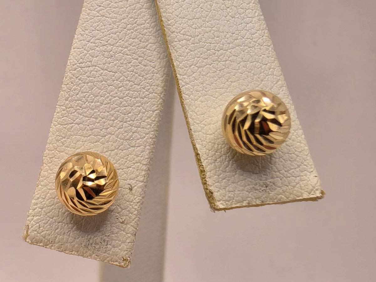 14K Yellow Gold Diamond-Cut Ball Stud Earrings, 0.25 Inch, 1.1g Textured Fine Jewelry