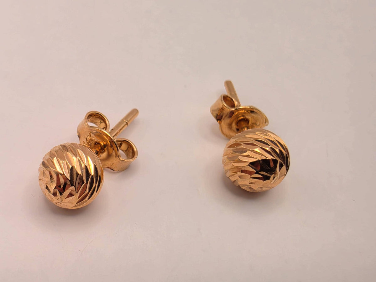 14K Rose Gold Diamond-Cut Ball Stud Earrings, 0.25 Inch, 1.0g Textured Fine Jewelry
