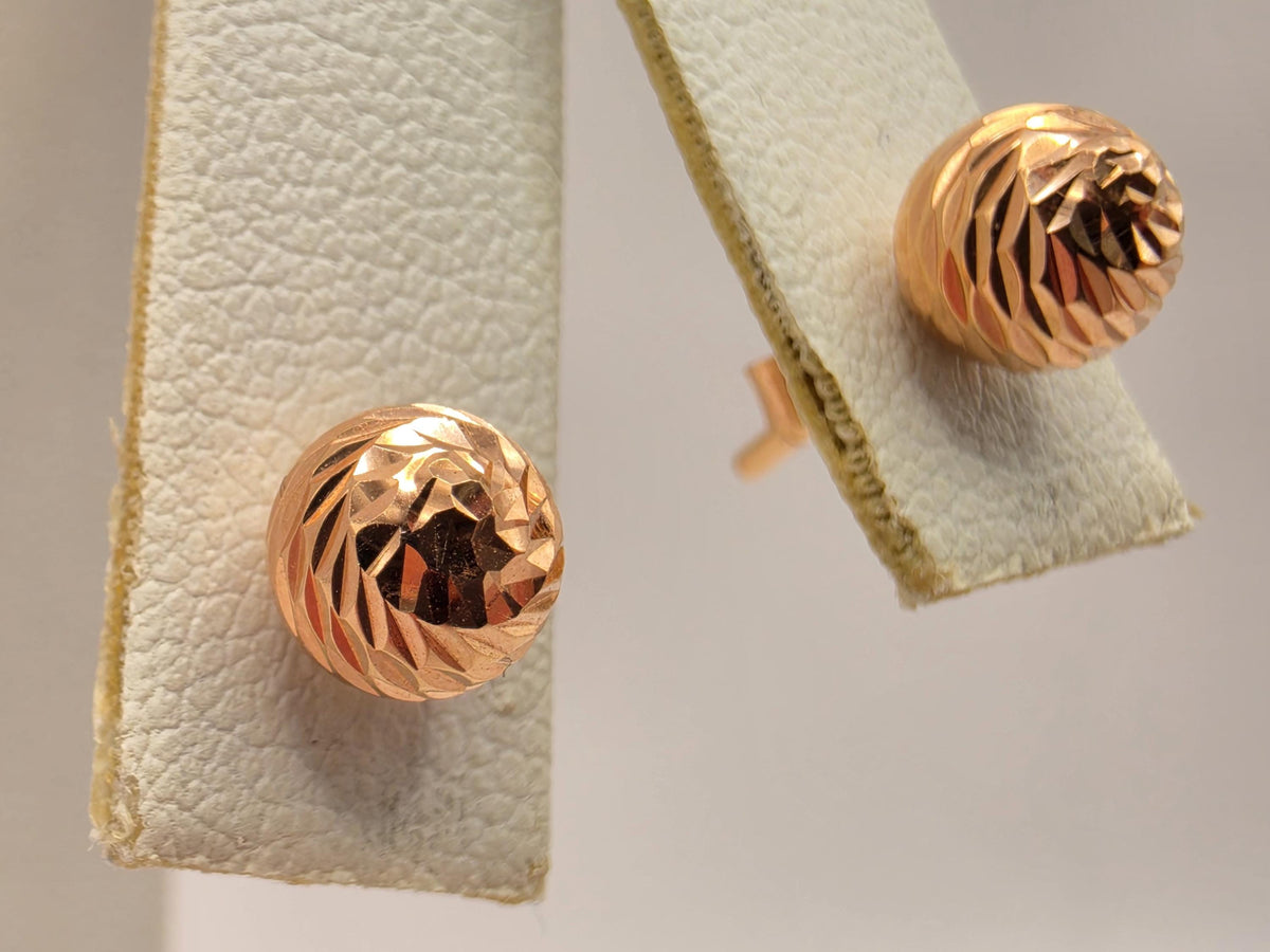 14K Rose Gold Diamond-Cut Ball Stud Earrings, 0.25 Inch, 1.0g Textured Fine Jewelry