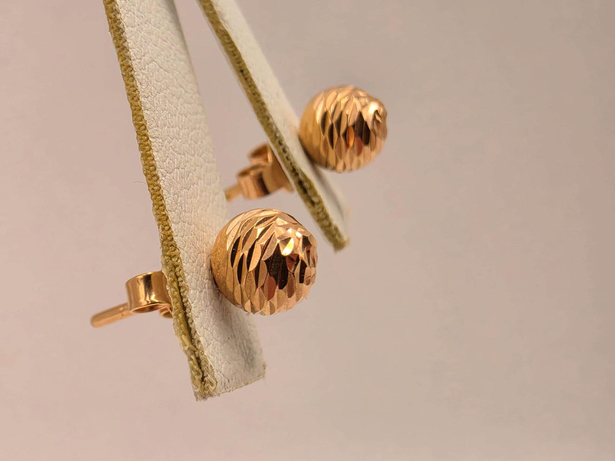 14K Rose Gold Diamond-Cut Ball Stud Earrings, 0.25 Inch, 1.0g Textured Fine Jewelry