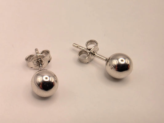 14K White Gold Polished Ball Stud Earrings, 0.25 Inch, 1.2g Classic Fine Jewelry