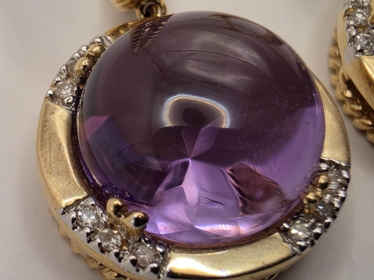 14K Yellow Gold 10.16 CT Amethyst Drop Earrings, Diamond Accents, 7.9g Estate Fine Jewelry