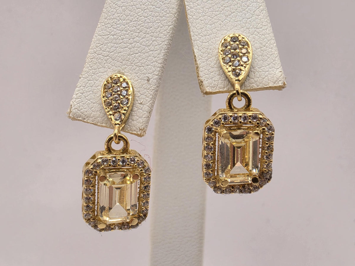 18K Yellow Gold Yellow Sapphire Drop Earrings, Lab-Grown Diamond Halo, 3.6g Fine Jewelry