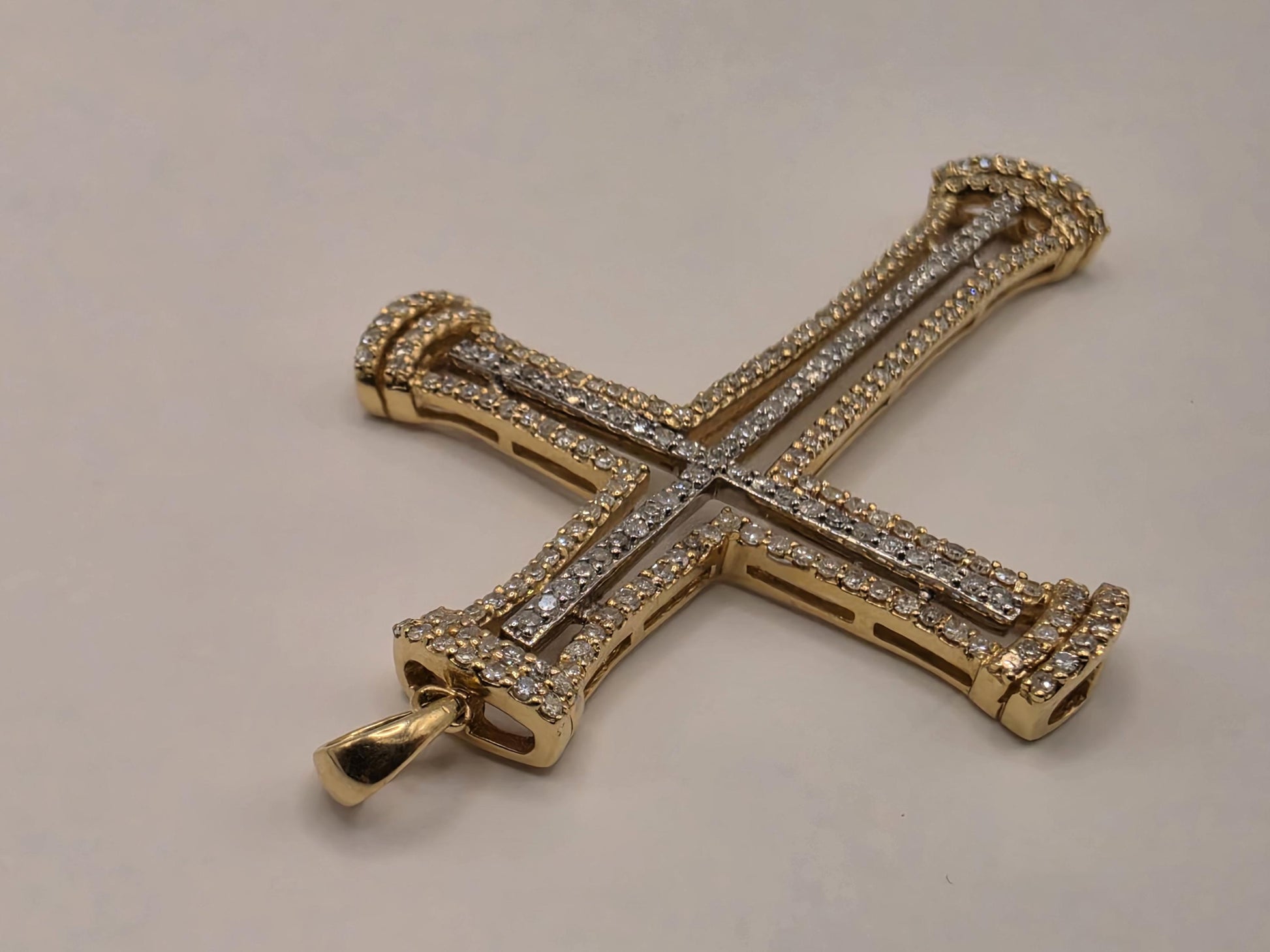 14K Yellow Gold Natural Diamond Ornate Cross Pendant 2 Inch 2 x 1.375 Inch 6.1g Solid Gold Religious Fine Jewelry Gift