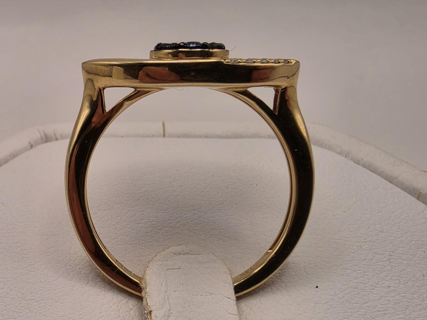 14K Yellow Gold Blue Sapphire Mother of Pearl Diamond Evil Eye Ring Size 7 4g Solid Gold Protection Amulet Fine Jewelry