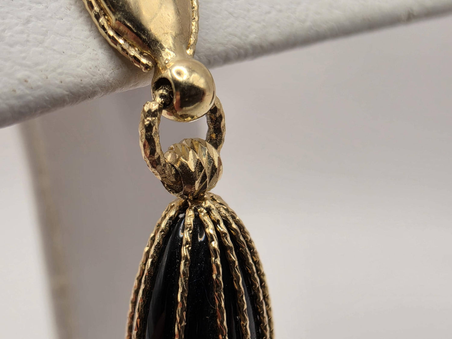 14K Yellow Gold Black Onyx Fluted Drop Earrings 1 x 0.375 Inch 4.4g Solid Gold Fine Jewelry Gift for Her
