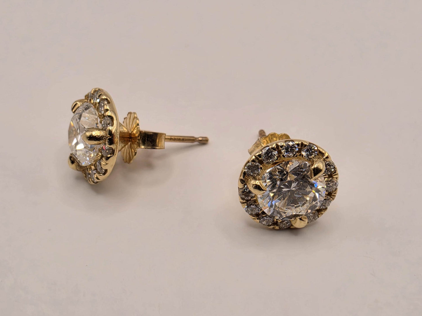14K Yellow Gold CZ Halo Stud Earrings 0.375 Inch 2.4g Cubic Zirconia Solid Gold Fine Jewelry Gift for Her