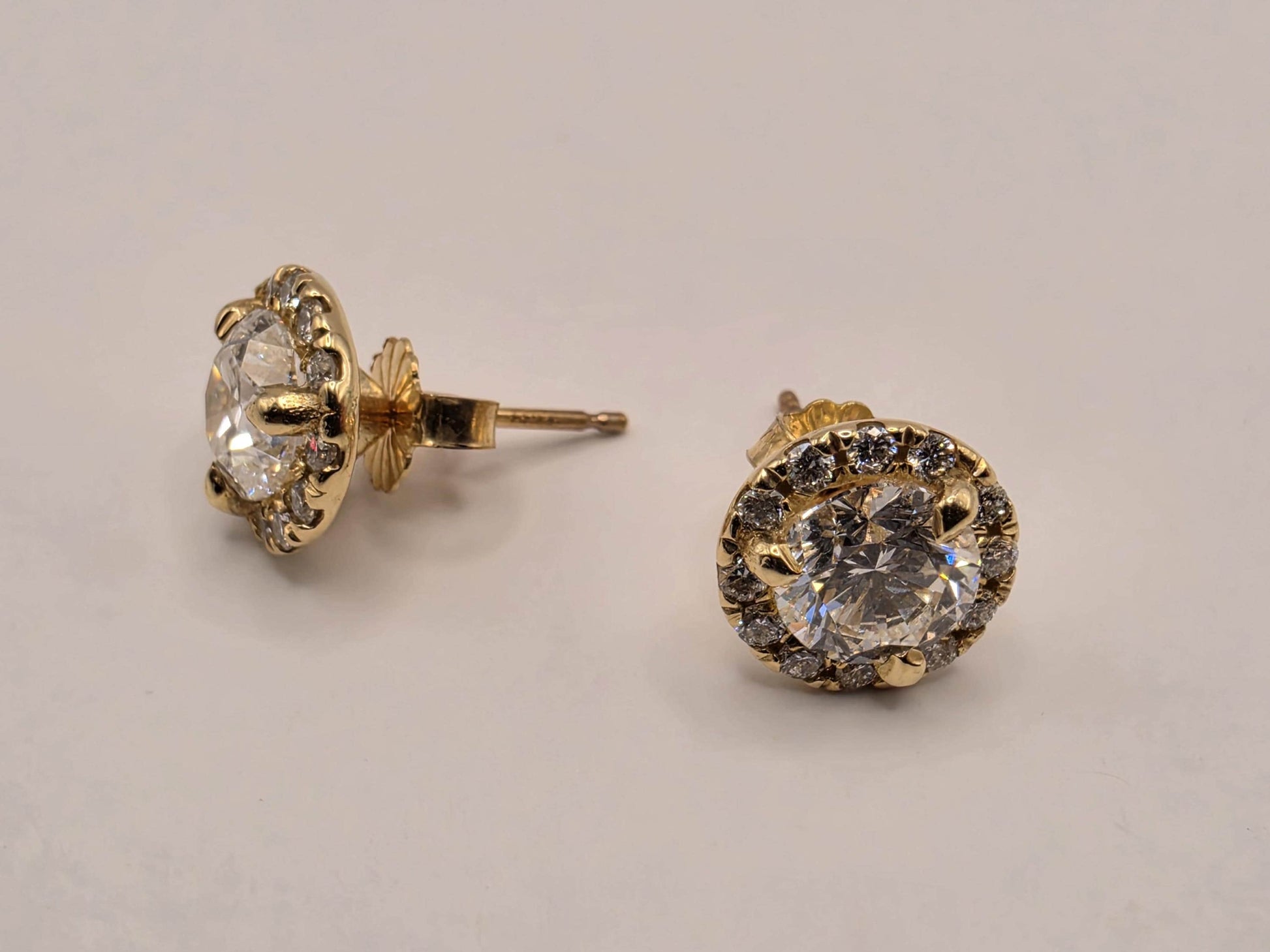 14K Yellow Gold CZ Halo Stud Earrings 0.375 Inch 2.4g Cubic Zirconia Solid Gold Fine Jewelry Gift for Her