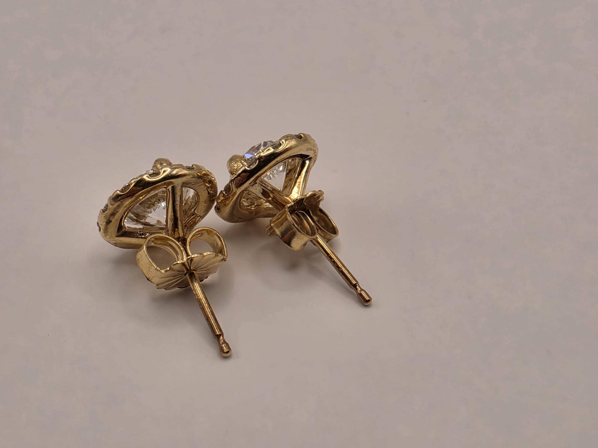 14K Yellow Gold CZ Halo Stud Earrings 0.375 Inch 2.4g Cubic Zirconia Solid Gold Fine Jewelry Gift for Her