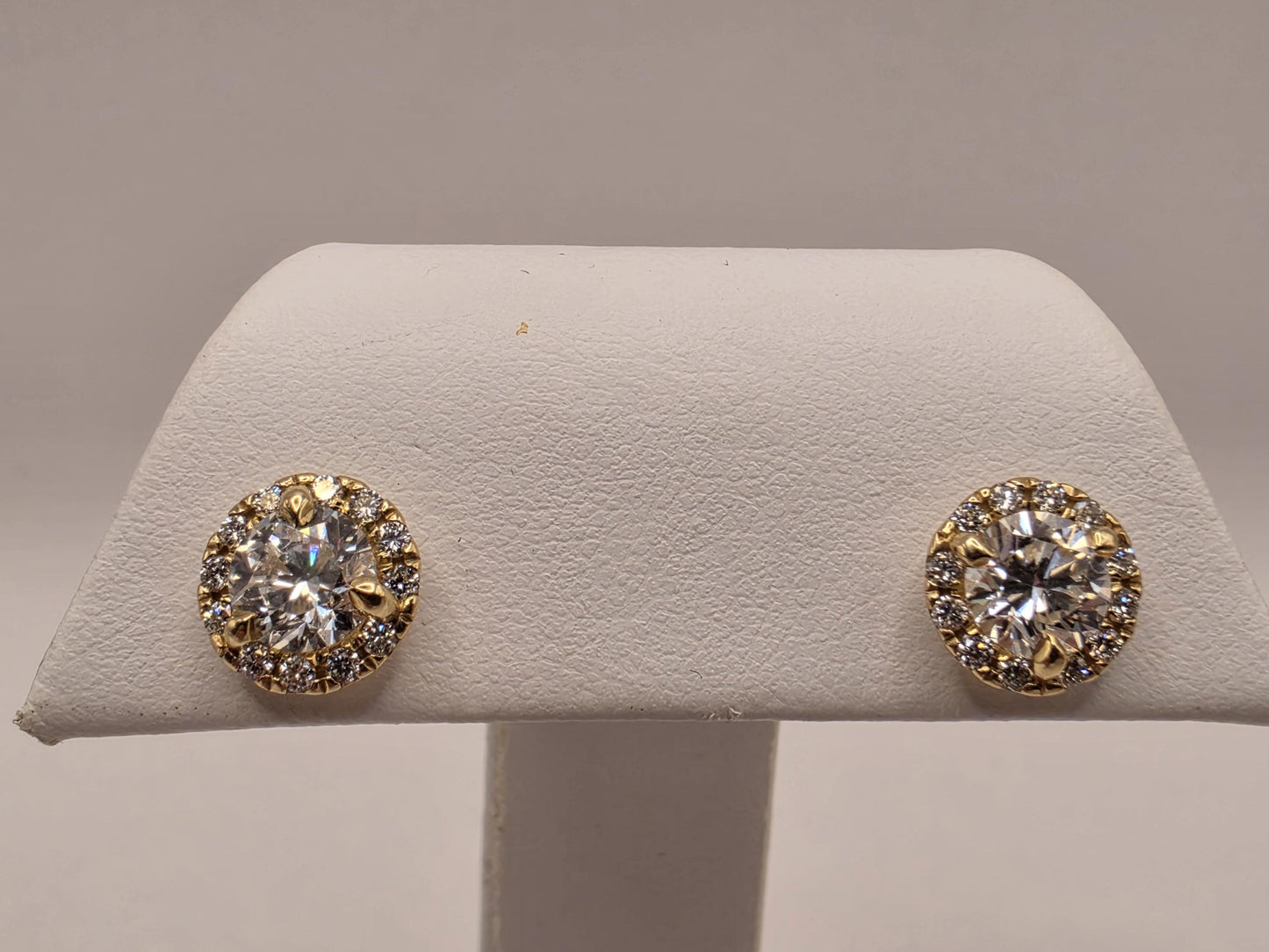 14K Yellow Gold CZ Halo Stud Earrings 0.375 Inch 2.4g Cubic Zirconia Solid Gold Fine Jewelry Gift for Her