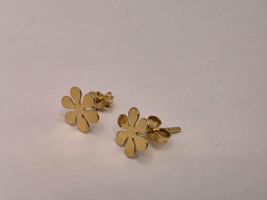 18K Yellow Gold Flower Stud Earrings with 14K Backs 0.375 Inch 1.4g Solid Gold Fine Jewelry Gift for Her