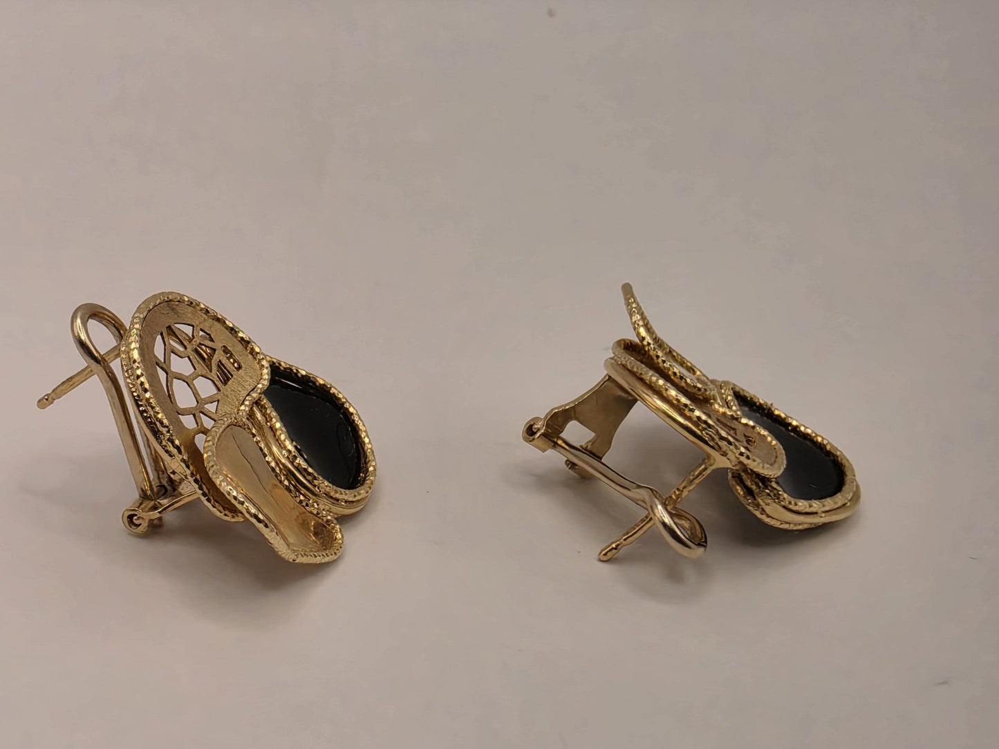 14K Yellow Gold Black Onyx Geometric Drop Earrings 0.875 Inch 6.5g Solid Gold Fine Jewelry Gift for Her