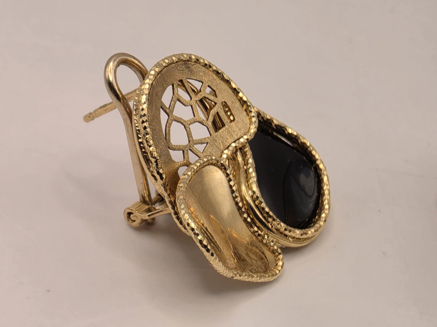 14K Yellow Gold Black Onyx Geometric Drop Earrings 0.875 Inch 6.5g Solid Gold Fine Jewelry Gift for Her