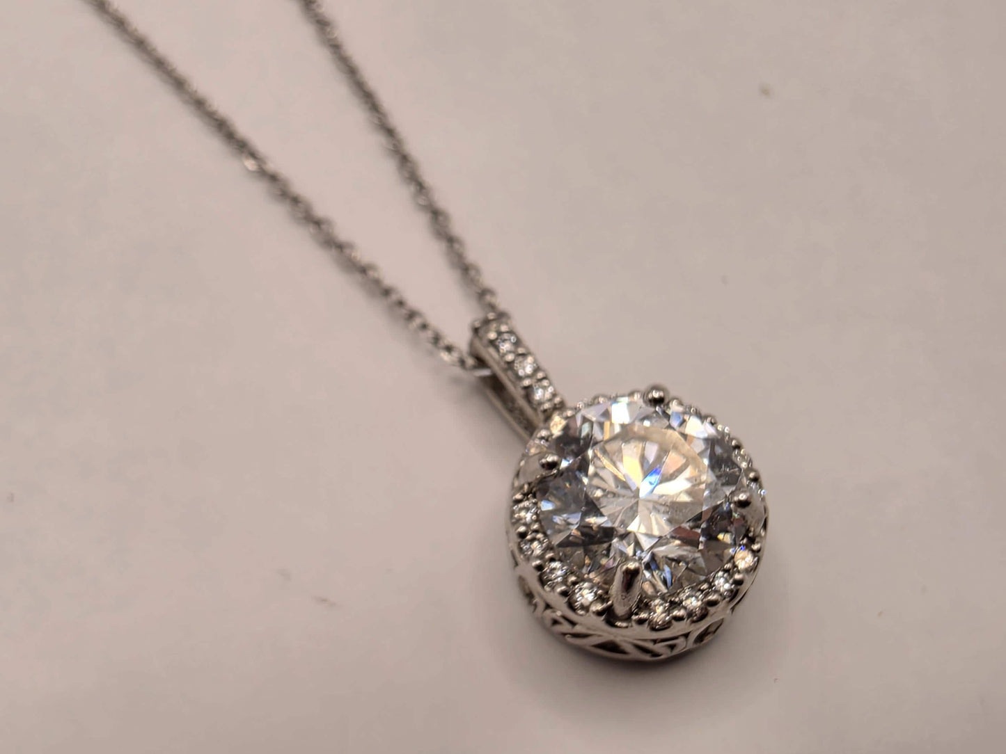 14K White Gold Lab Diamond Solitaire Pendant Necklace 18" 2.8g