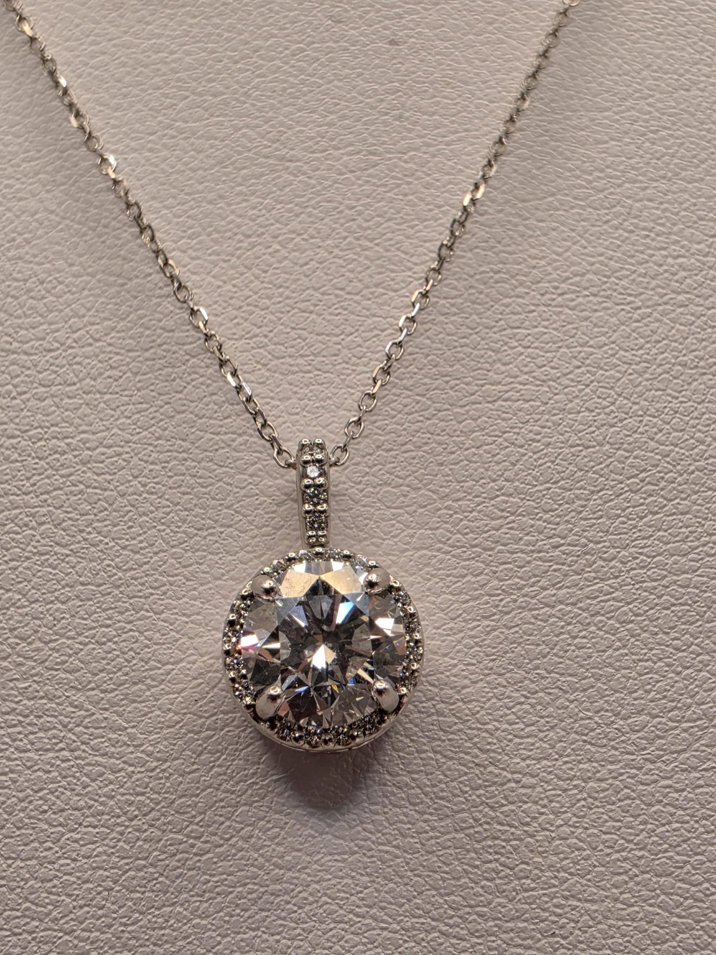 14K White Gold Lab Diamond Solitaire Pendant Necklace 18 Inch 2.8g Solid Gold Fine Jewelry Gift for Her