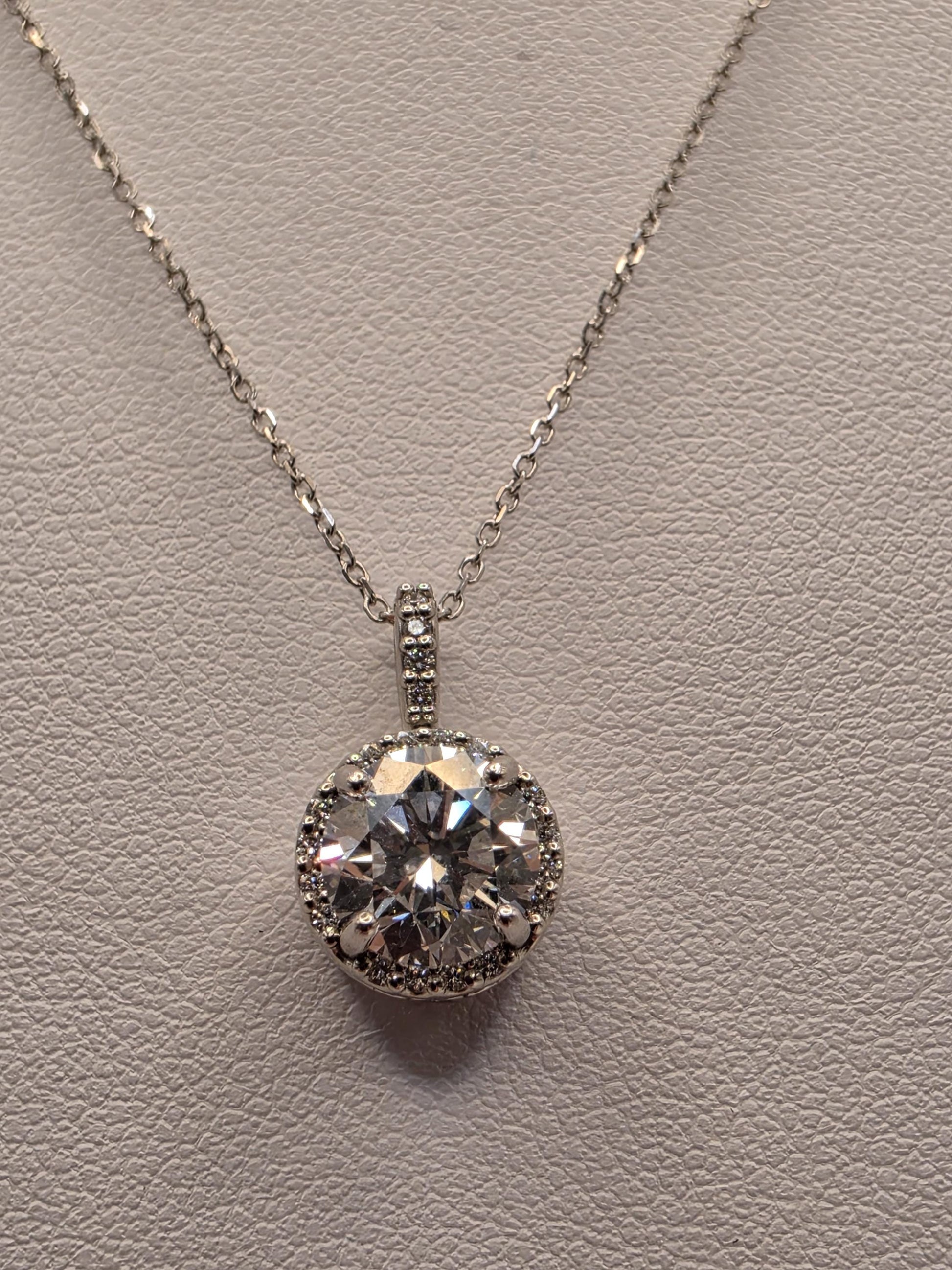 14K White Gold Lab Diamond Solitaire Pendant Necklace 18 Inch 2.8g Solid Gold Fine Jewelry Gift for Her