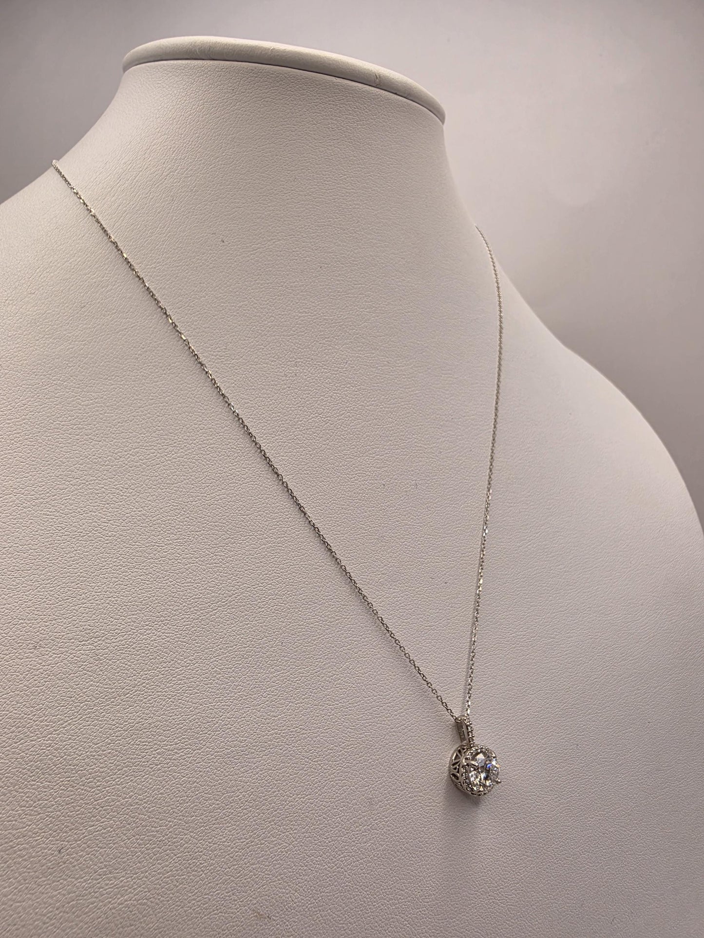 14K White Gold Lab Diamond Solitaire Pendant Necklace 18 Inch 2.8g Solid Gold Fine Jewelry Gift for Her