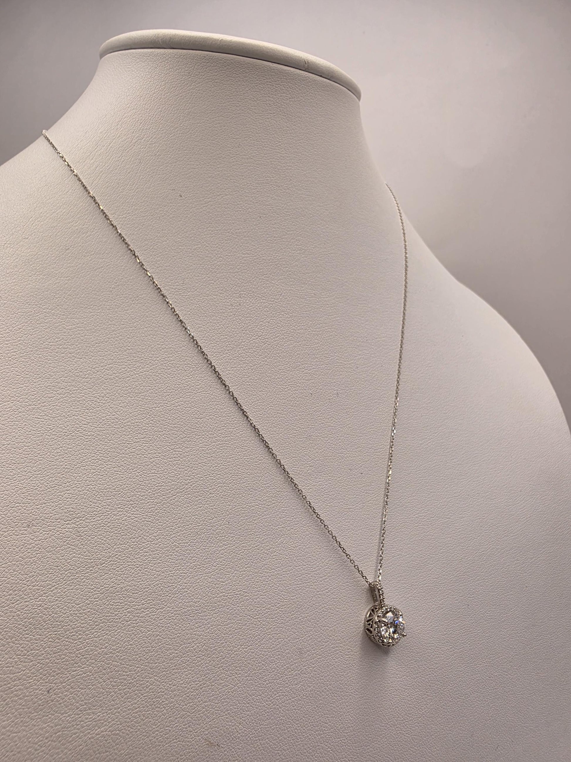 14K White Gold Lab Diamond Solitaire Pendant Necklace 18 Inch 2.8g Solid Gold Fine Jewelry Gift for Her