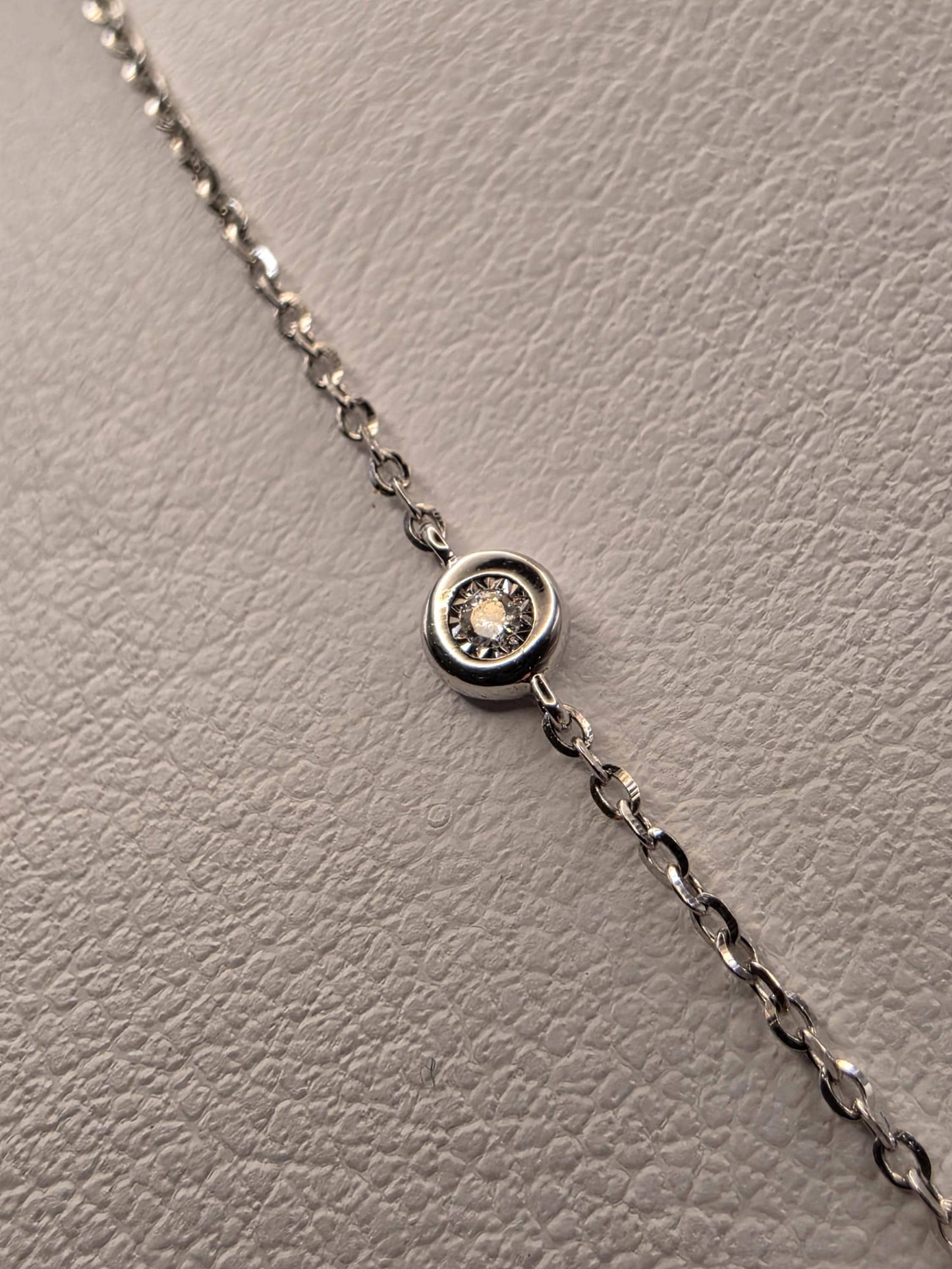 14K White Gold Natural Diamond Station Necklace 18 Inch 2.4g Solid Gold Fine Jewelry Gift for Her