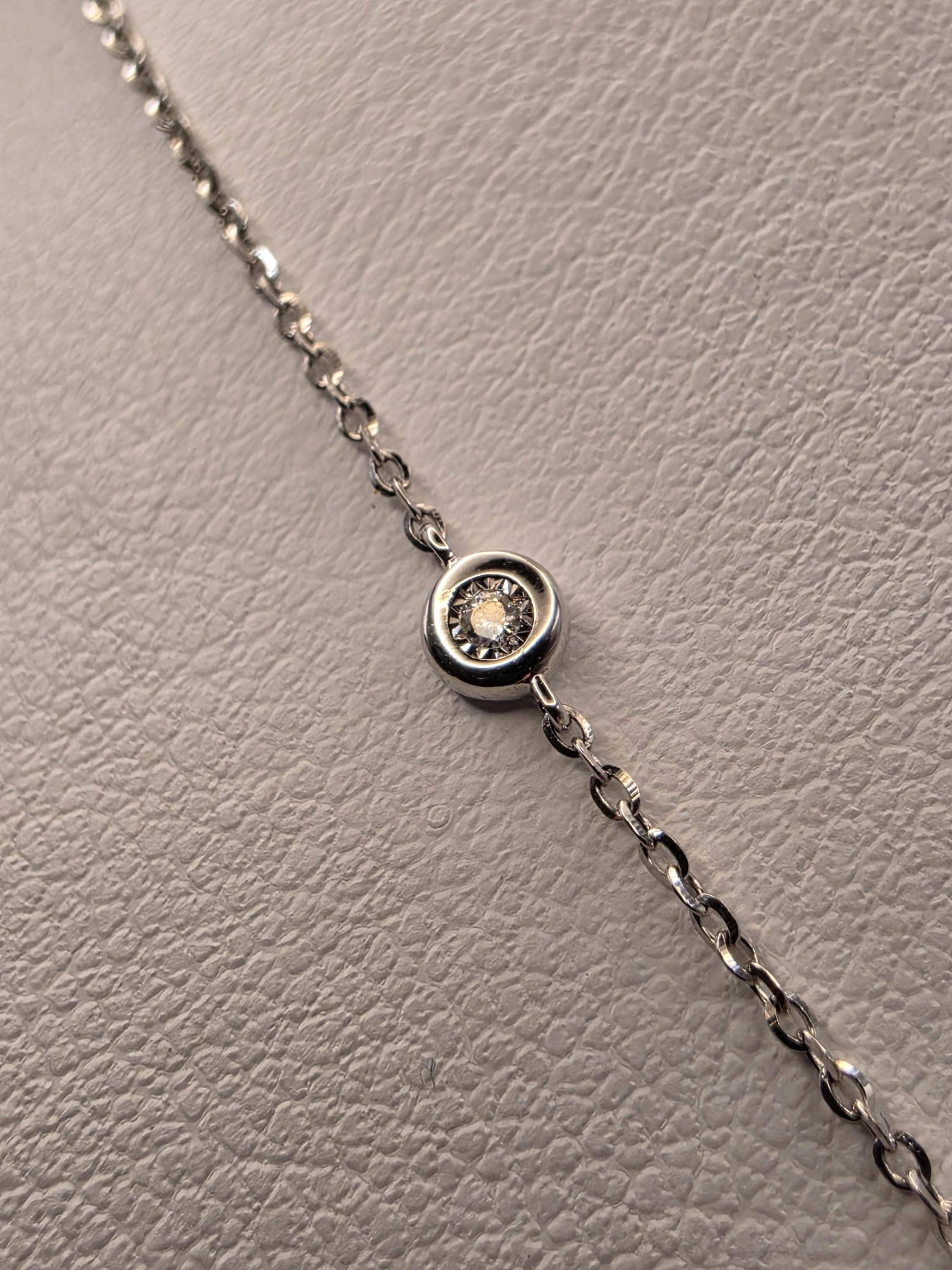 14K White Gold Natural Diamond Station Necklace 18 Inch 2.4g Solid Gold Fine Jewelry Gift for Her