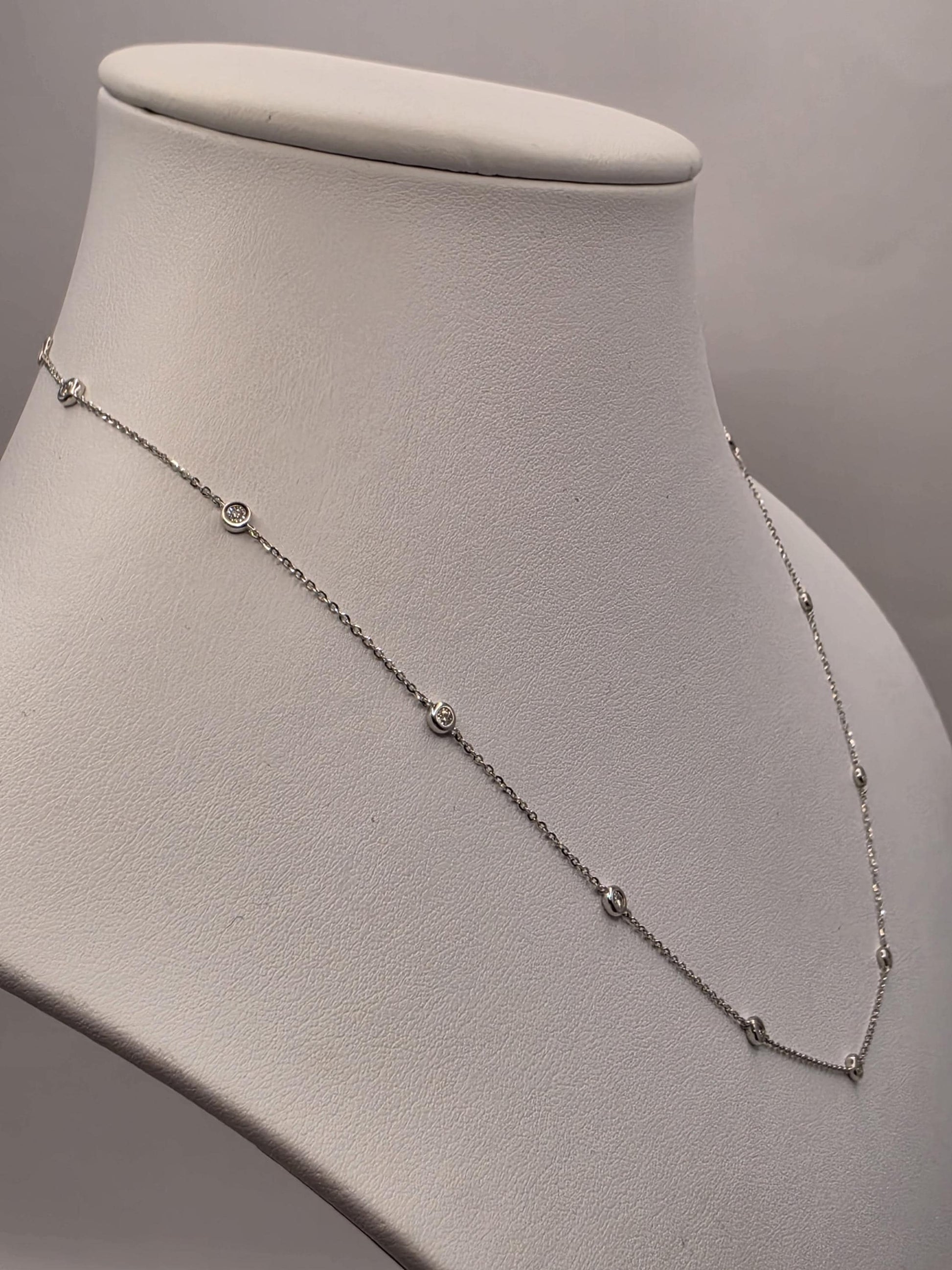 14K White Gold Natural Diamond Station Necklace 18 Inch 2.4g Solid Gold Fine Jewelry Gift for Her