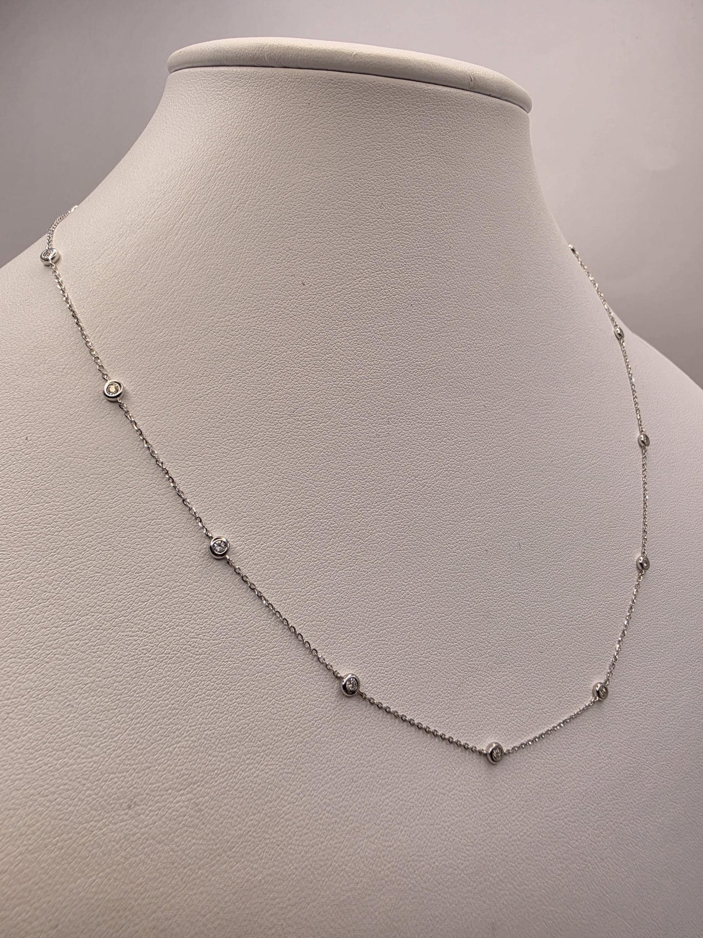14K White Gold Natural Diamond Station Necklace 18" 2.4g